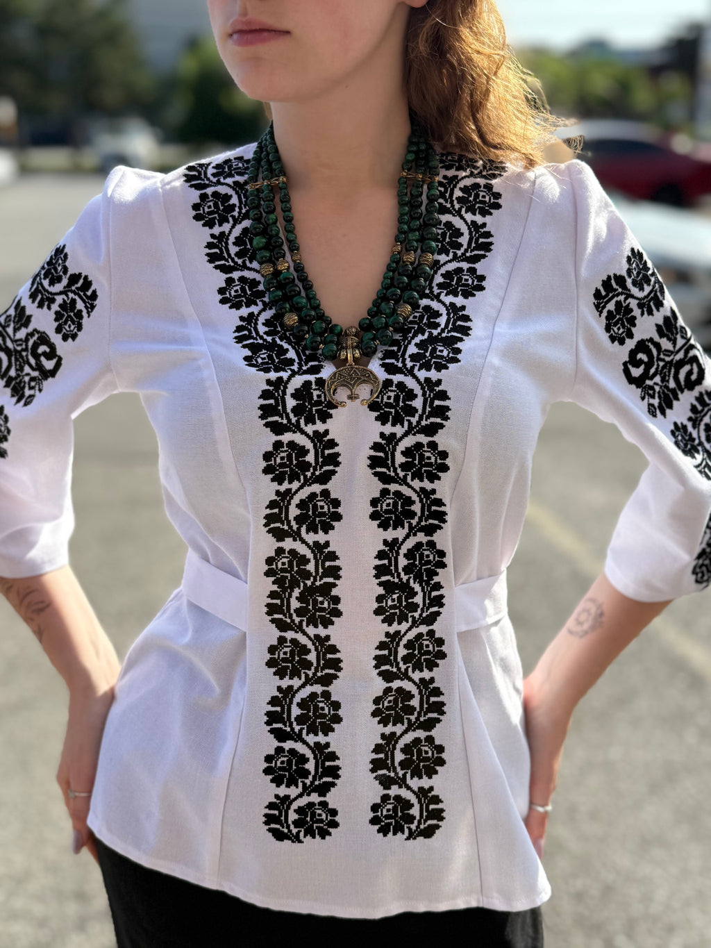 Branch Embroidered Shirt (Women’s - Black, 3/4 Sleeve)