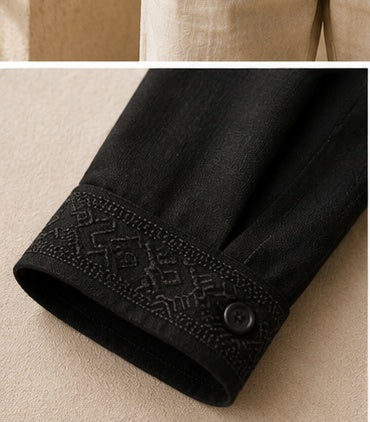 Men’s Black Linen Blend Embroidered Shirt