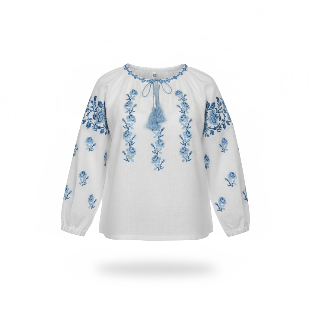 Girls White Cotton Vyshyvanka Long Sleeve In Ukrainian Traditions