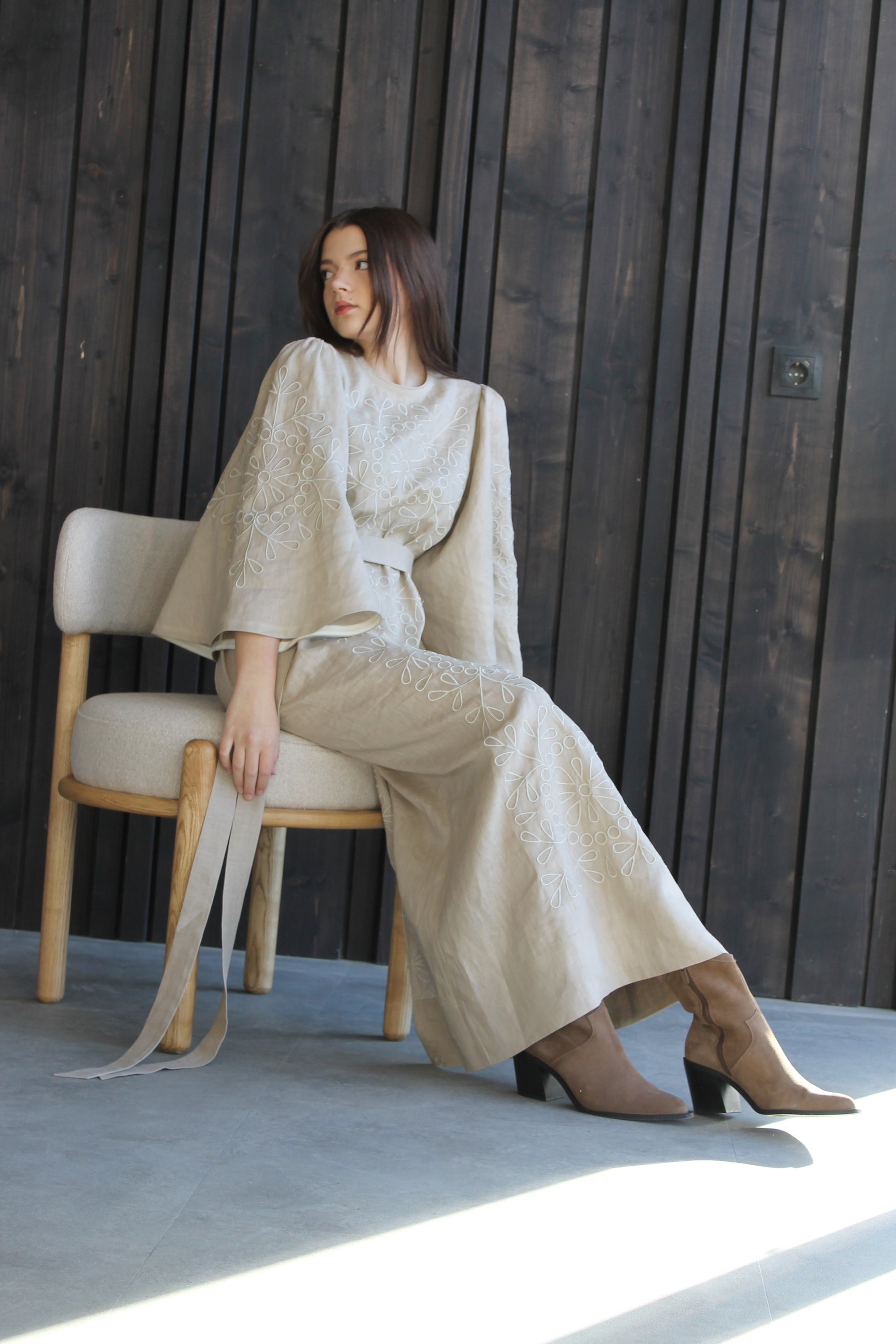 Elegant Linen Maxi Dress With "Tsvit" Embroidery