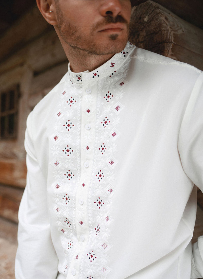“Neboskhyl” White Embroidered Shirt for Men