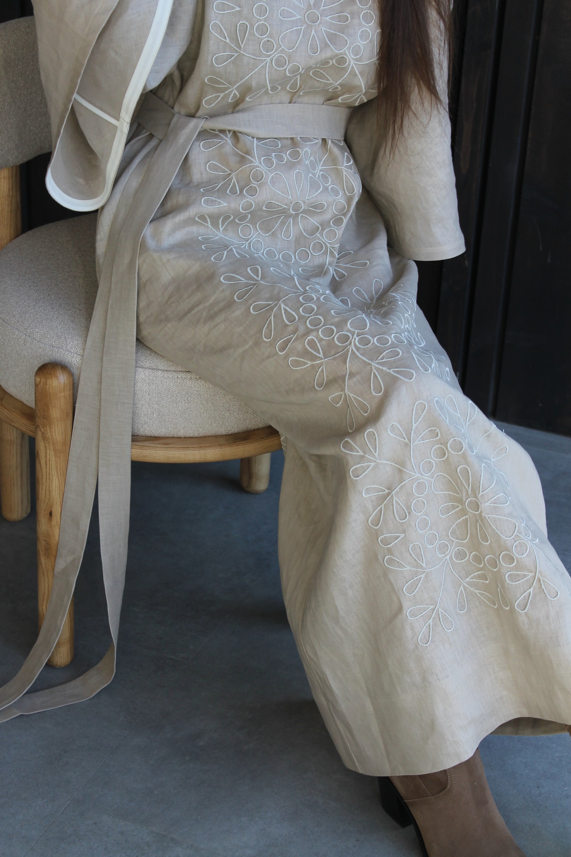 Elegant Linen Maxi Dress With "Tsvit" Embroidery