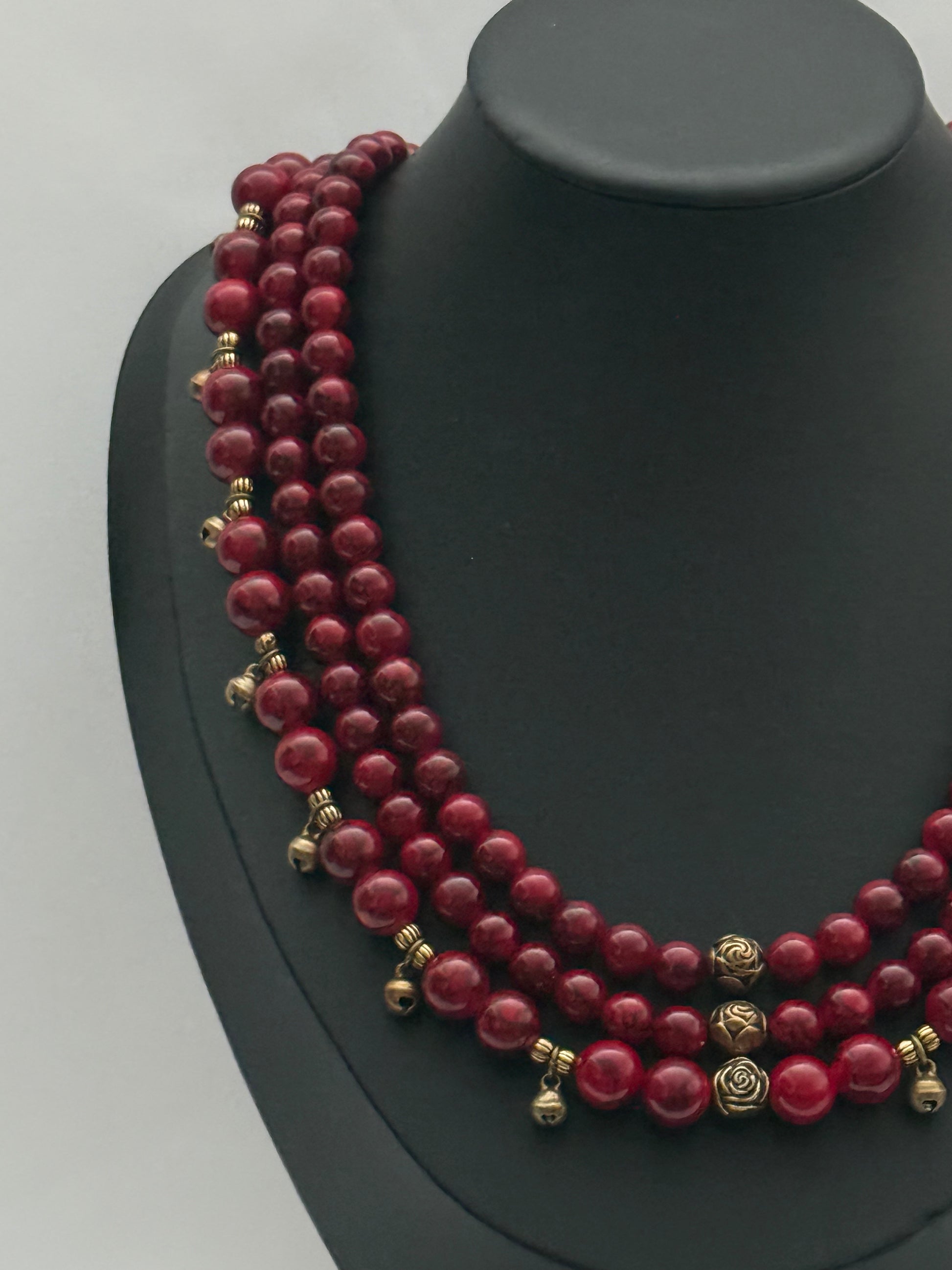 Triple-Strand Ceramic Necklace “Troianda” with Dangling Pendants | Handmade