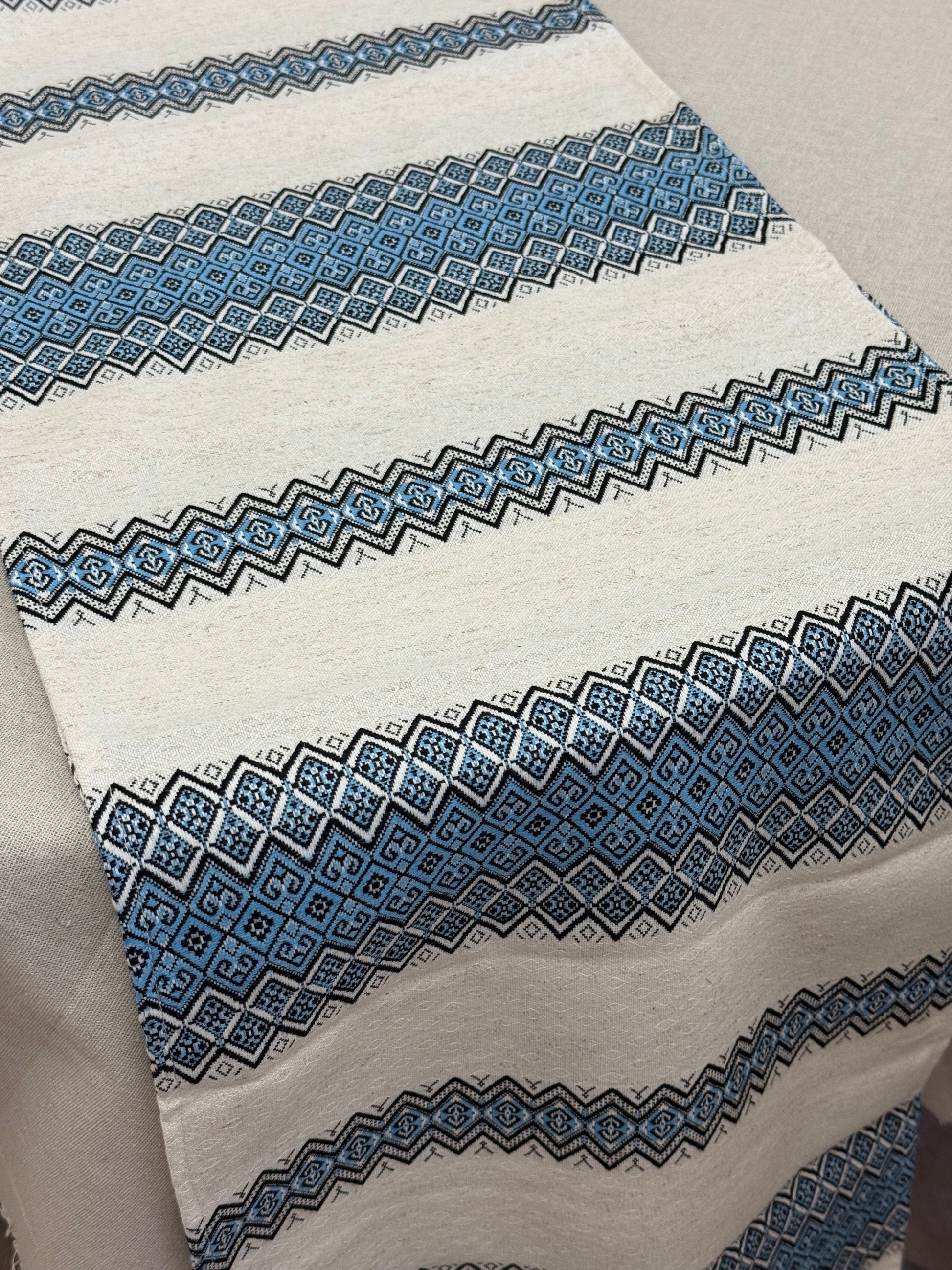 Woven Tablecloth With Traditional Ornament Blue