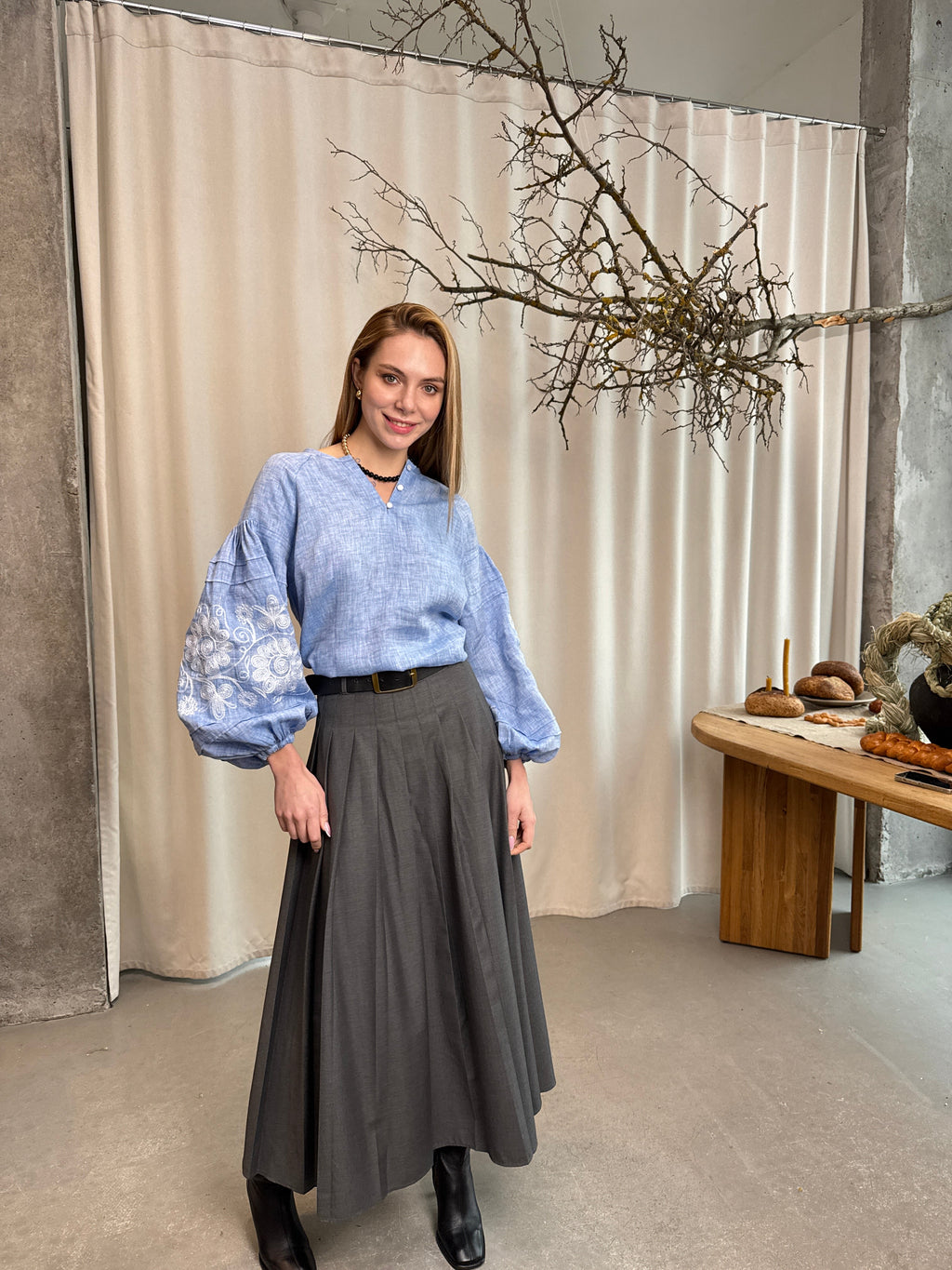 Linen Blouse “Oksana” in Light Blue