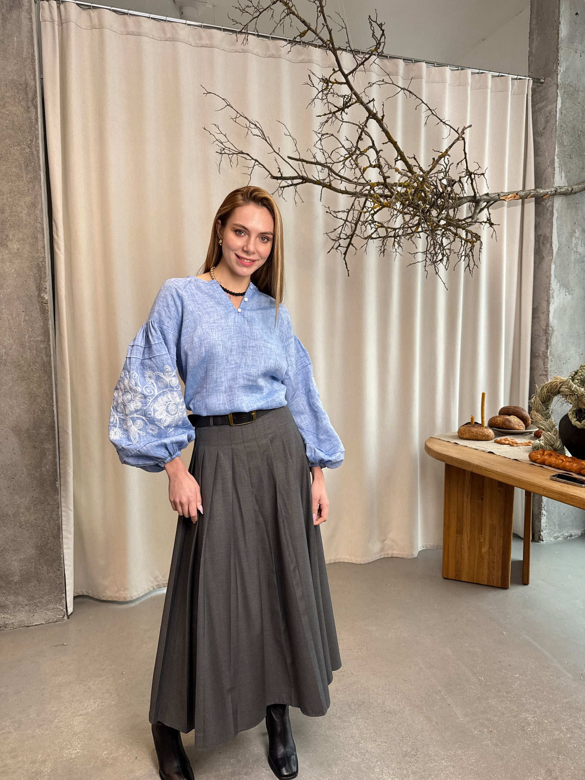 Linen Blouse “Oksana” in Light Blue