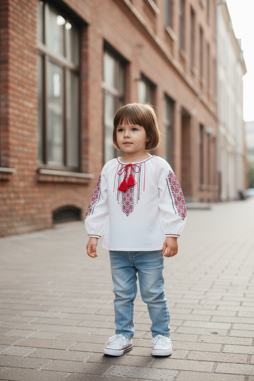 Girls White Vyshyvanka Long Sleeve In Ukrainian Traditions