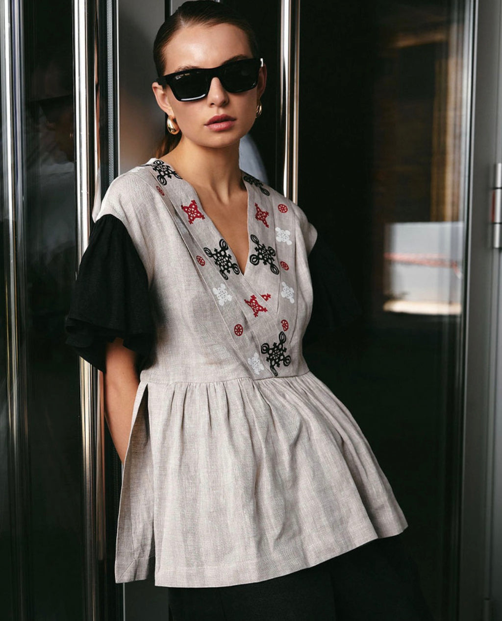 “Zlahoda” Linen Blouse with Hand Block Print