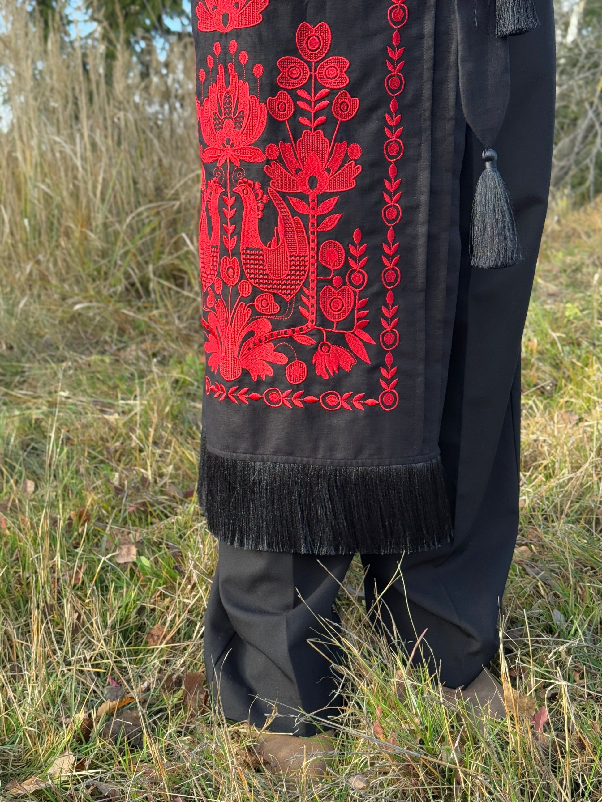 Embroidered Ukrainian-Style Apron with Fringe “Ancient Motifs”