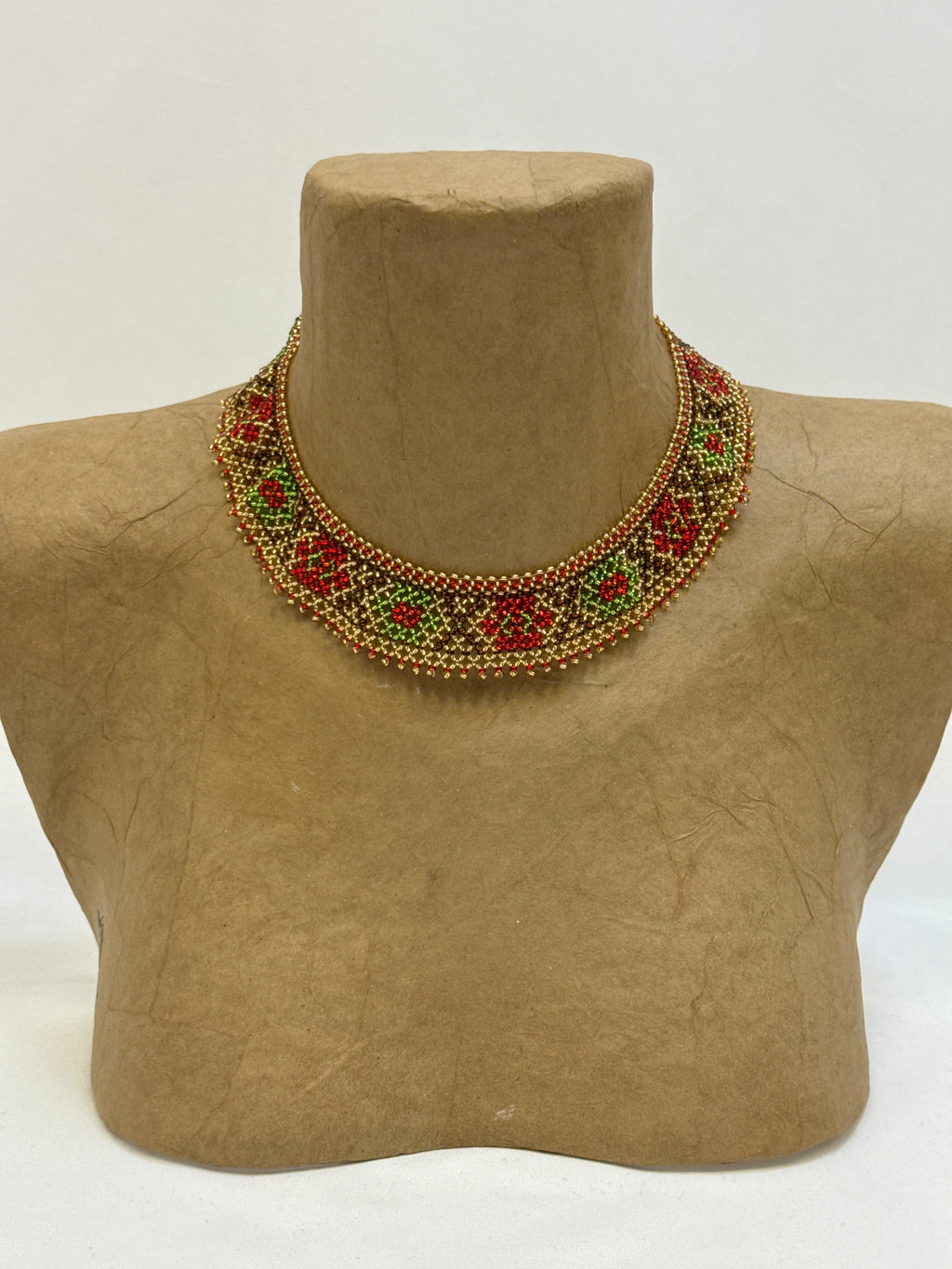 Beaded Necklace "Gold with Flowers"