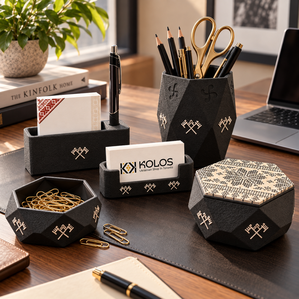 Ukrainian Print Desk Organizer Set — 5 Pieces