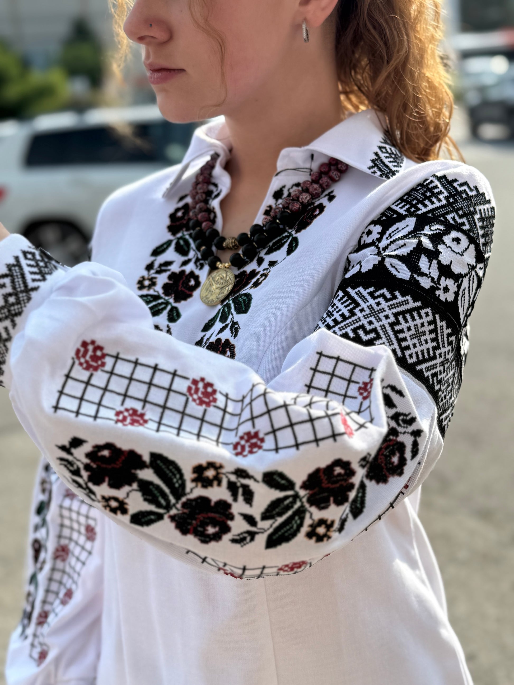 Women’s Embroidered Shirt "Transparent Flowers" – White Ukrainian Vyshyvanka with Delicate Floral Motifs