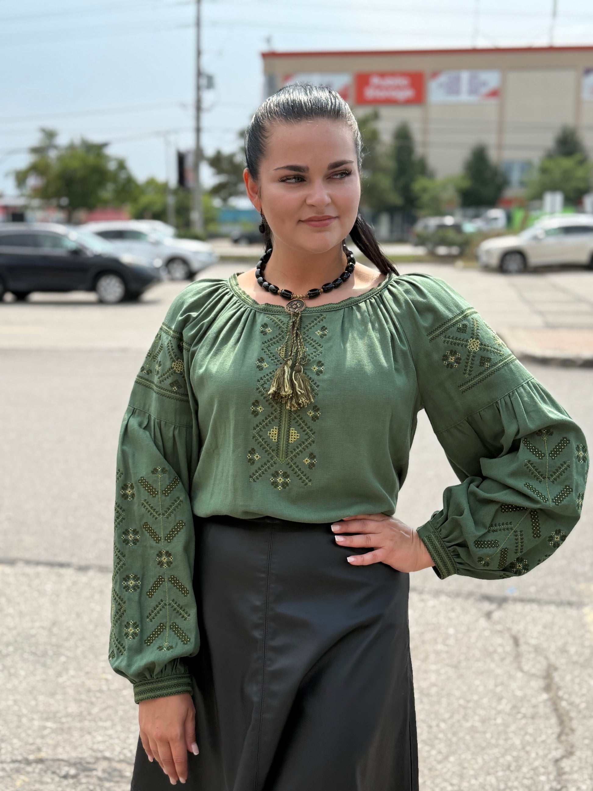 Women’s Green Vyshyvanka Cotton Long Sleeve In Ukrainian Traditions