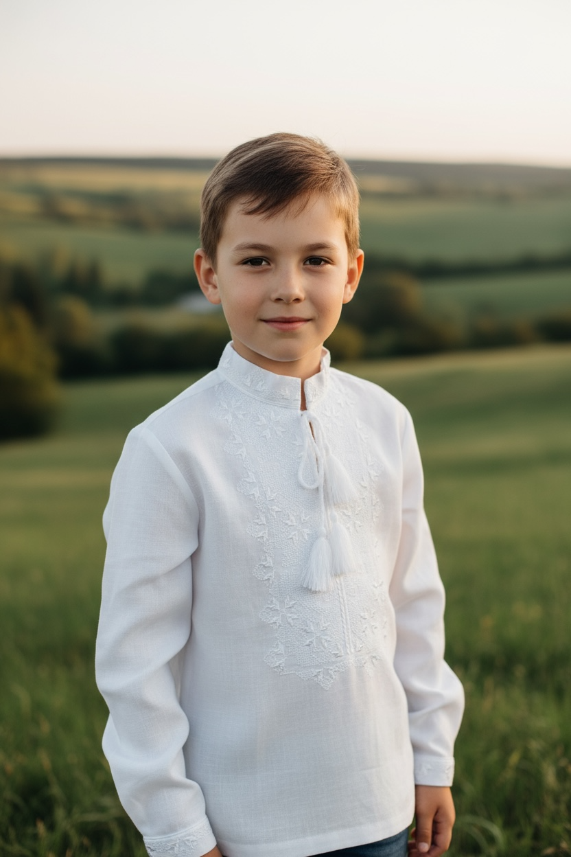Boys White Vyshyvanka Cotton Long Sleeve In Ukrainian Traditions