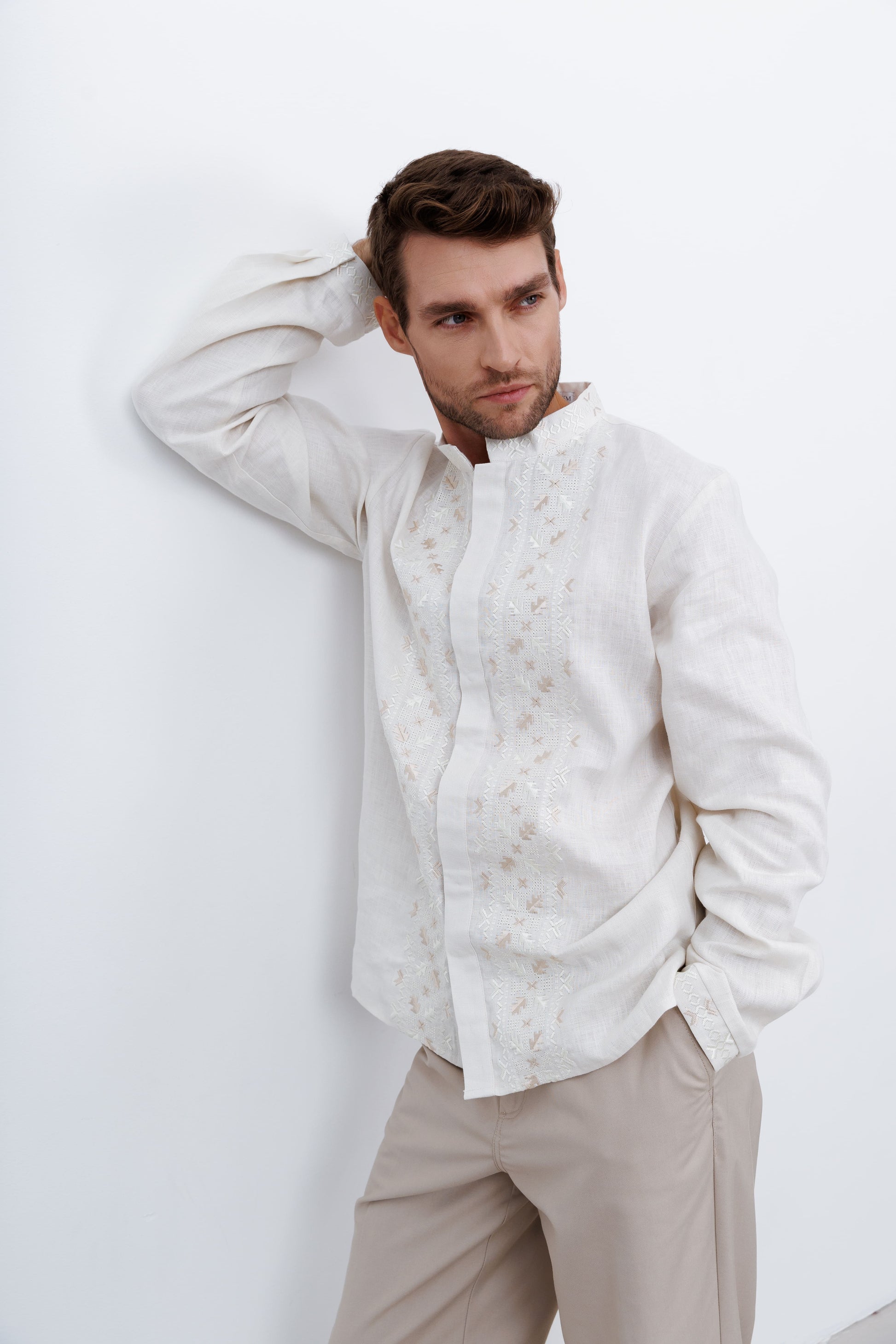 Men’s Embroidered Linen Shirt “Luka” in Cream