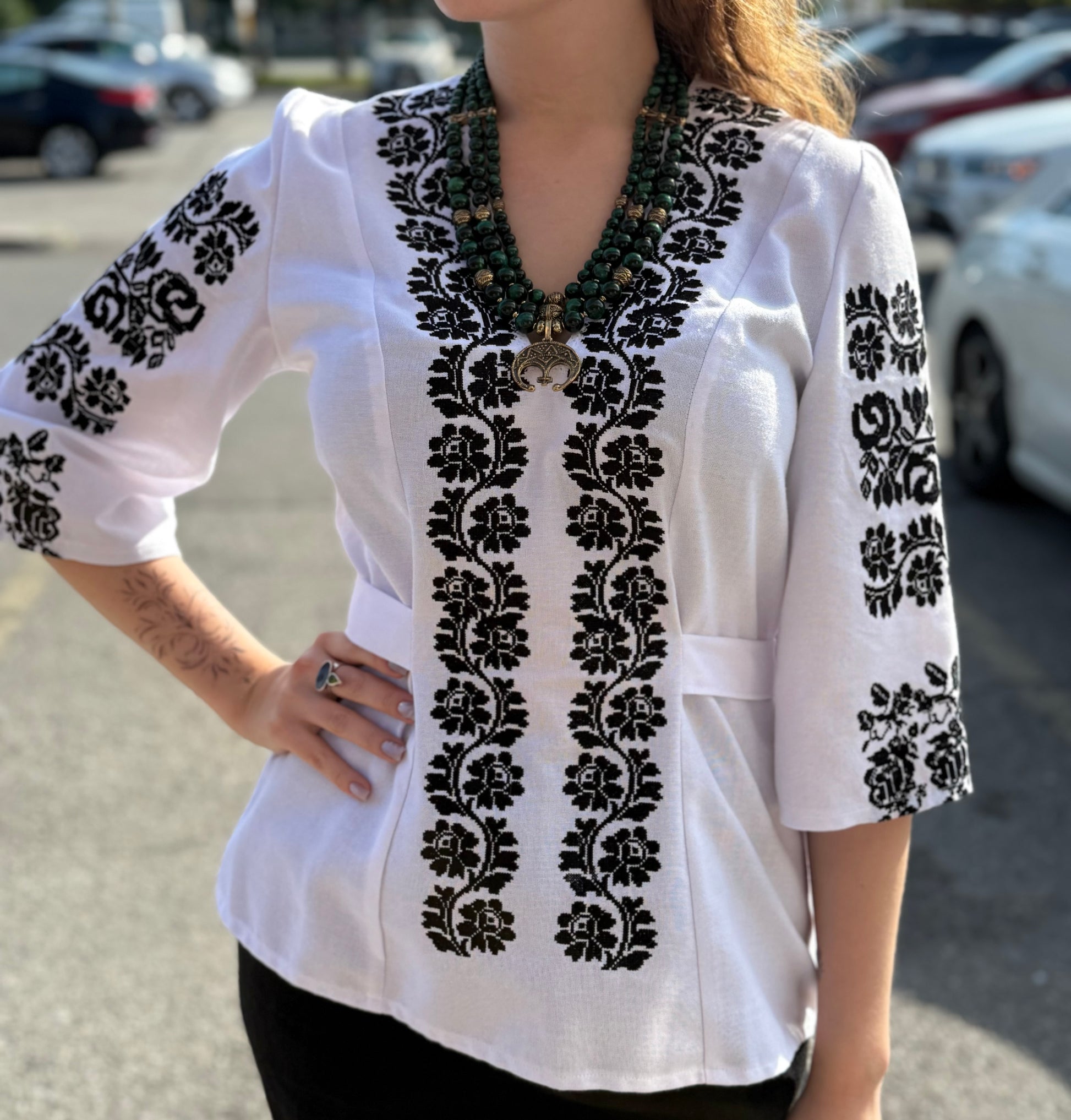 Branch Embroidered Shirt (Women’s - Black, 3/4 Sleeve)
