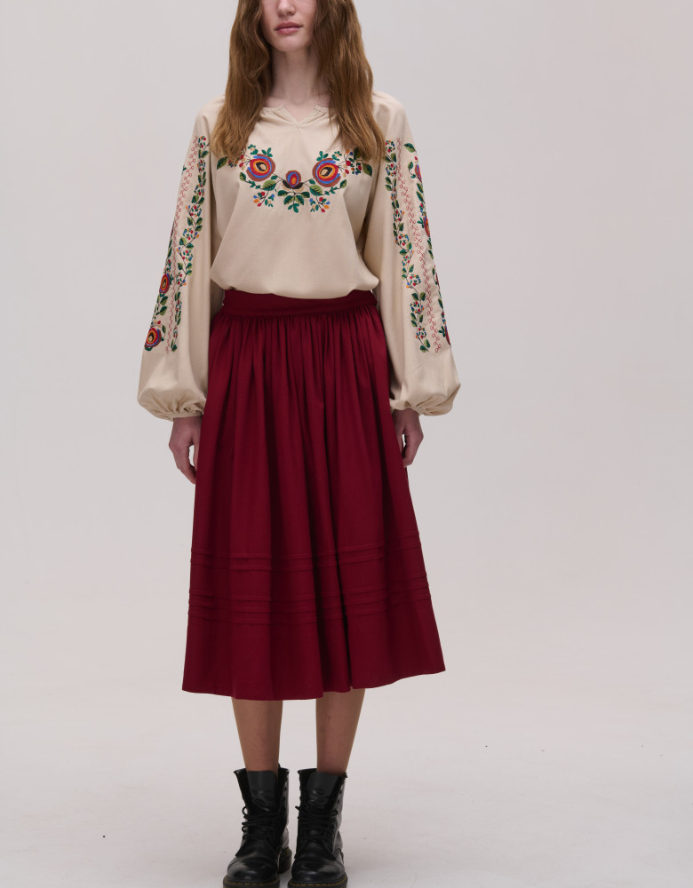 Rozmai Burgundy Linen Midi Skirt