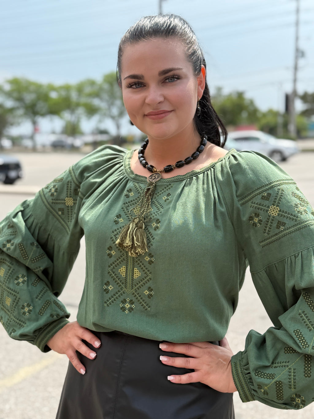 Women’s Green Vyshyvanka Cotton Long Sleeve In Ukrainian Traditions
