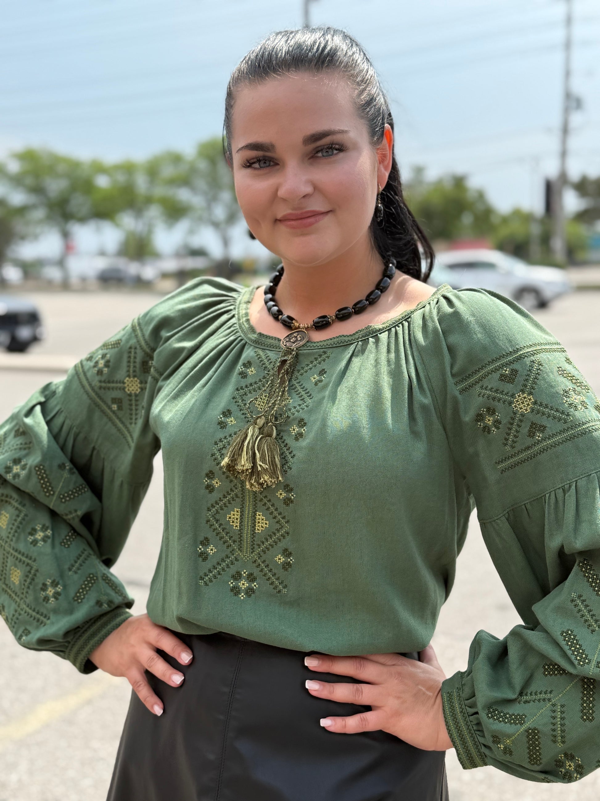 Women’s Green Vyshyvanka Cotton Long Sleeve In Ukrainian Traditions