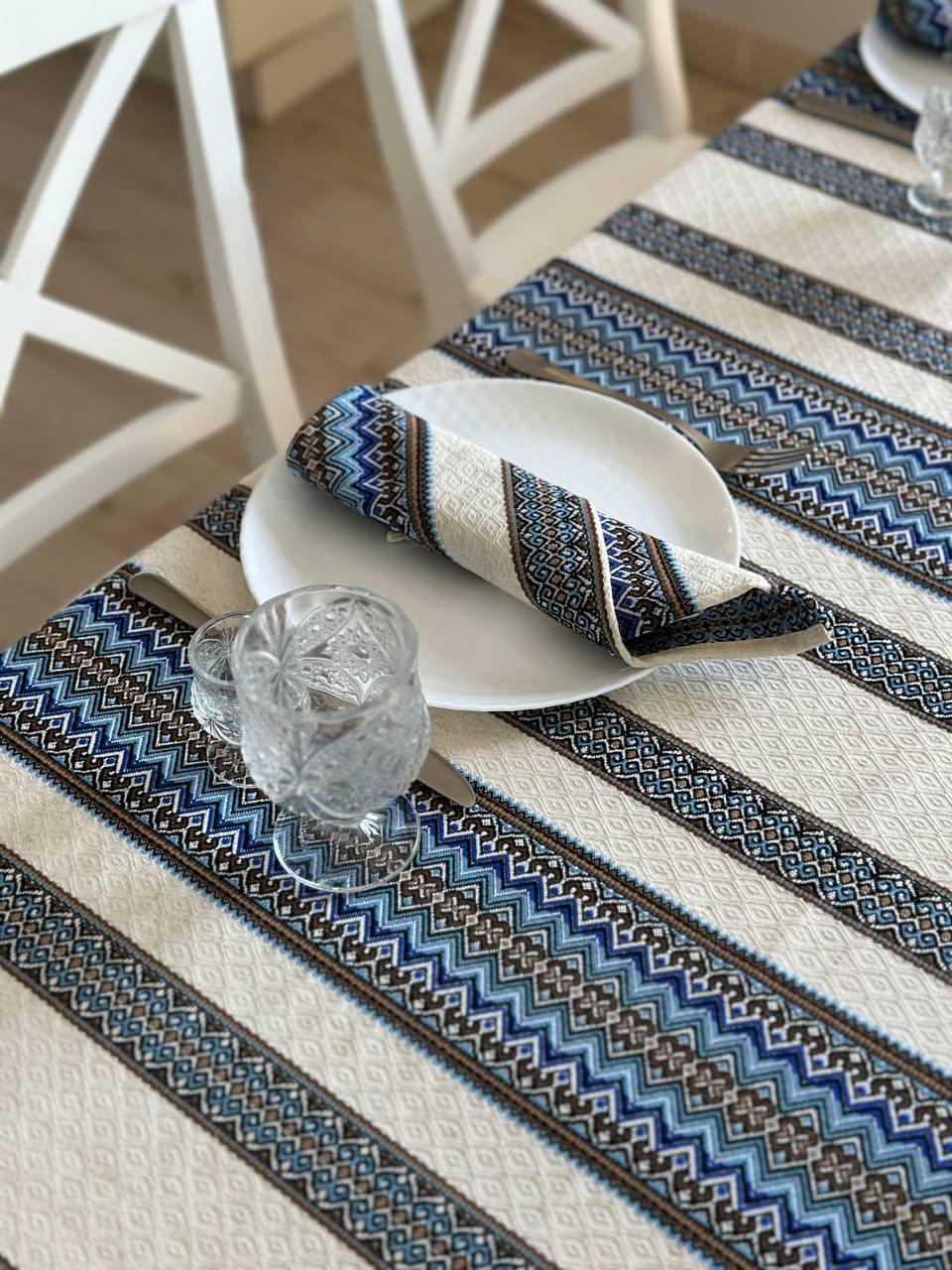 Woven Tablecloth With Traditional Ornament Blue