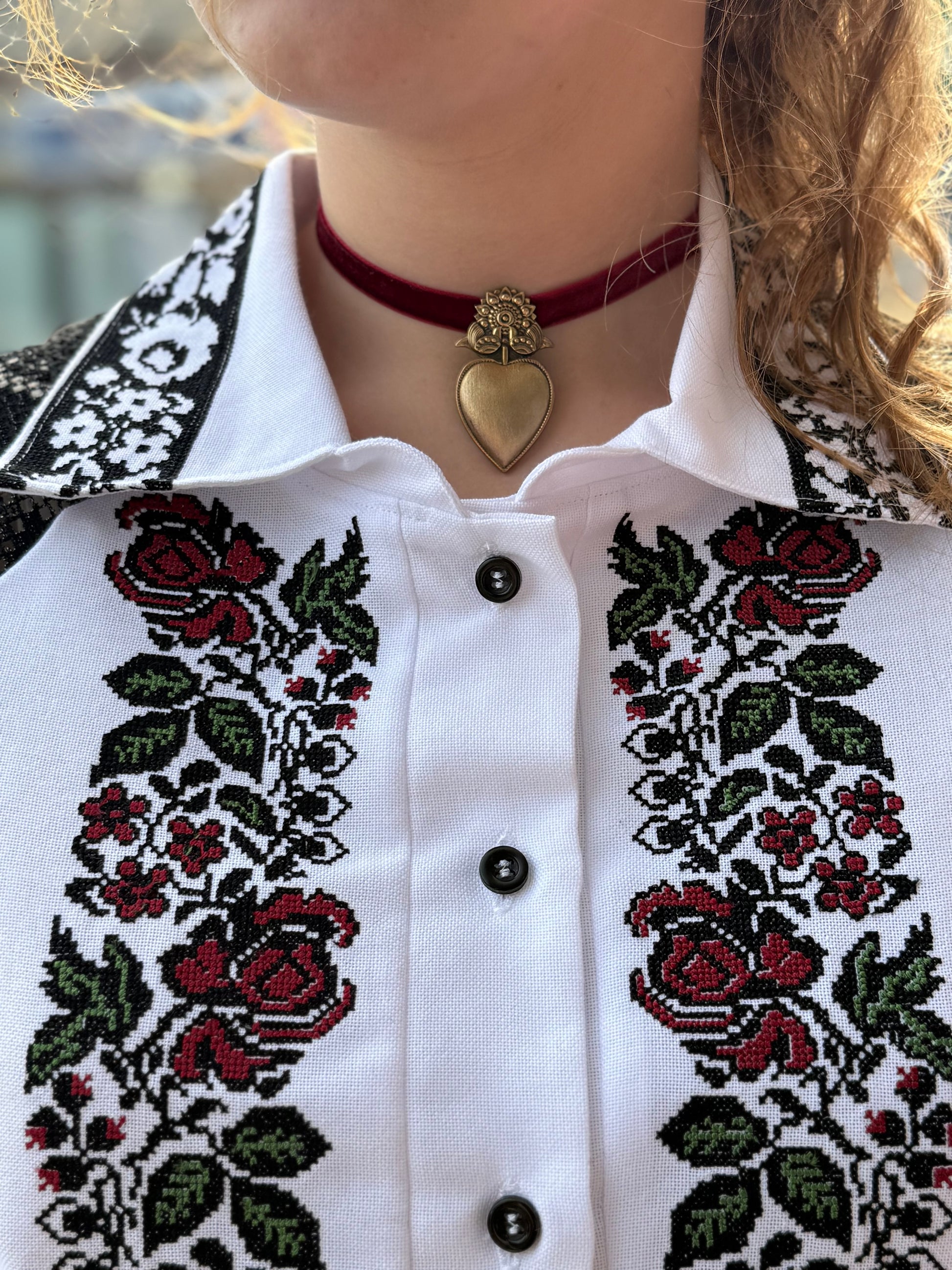 Women’s Embroidered Shirt "Ruta" – Ukrainian Vyshyvanka with Collar and Lace Accents
