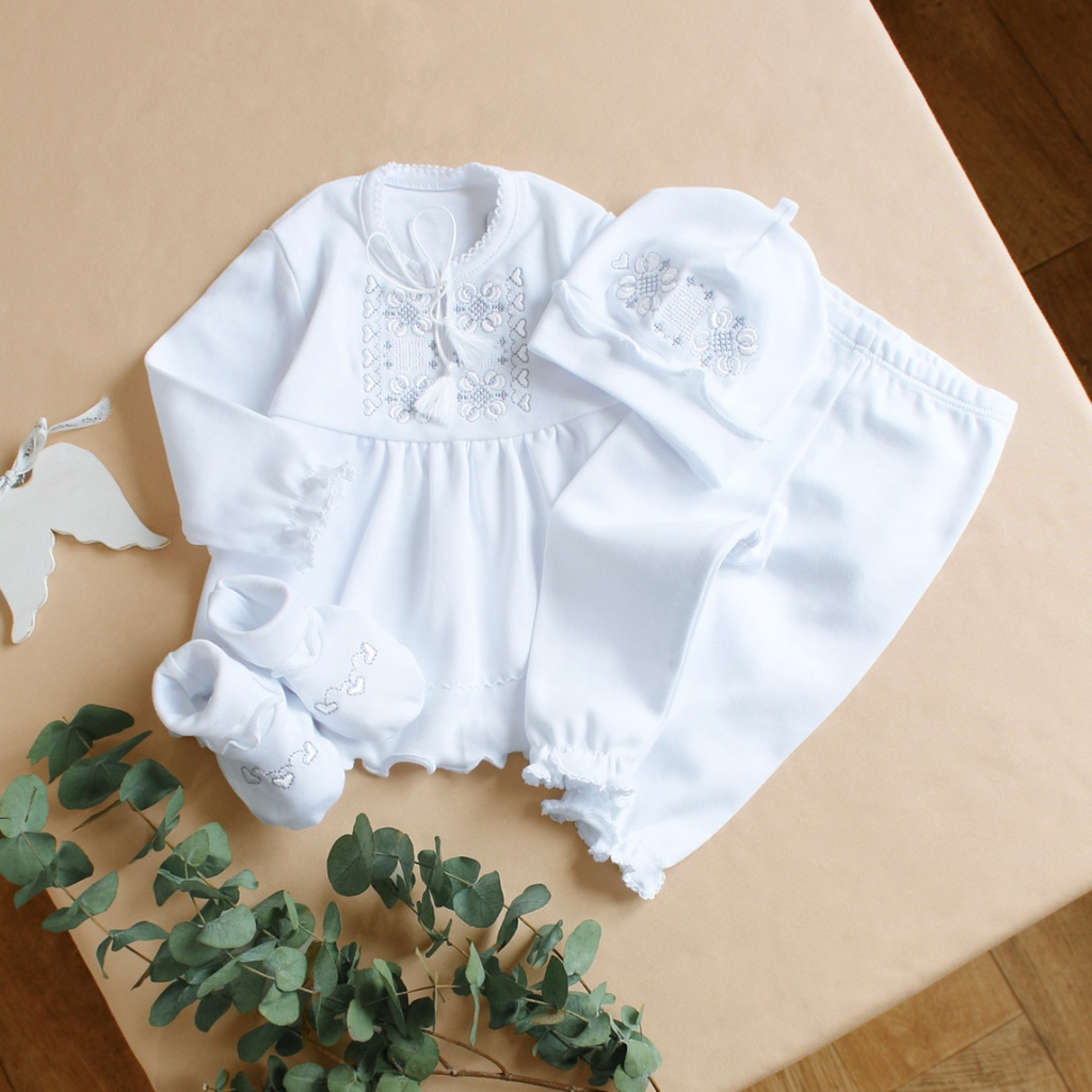 “Heart” Embroidered Christening Outfit for Baby Girls