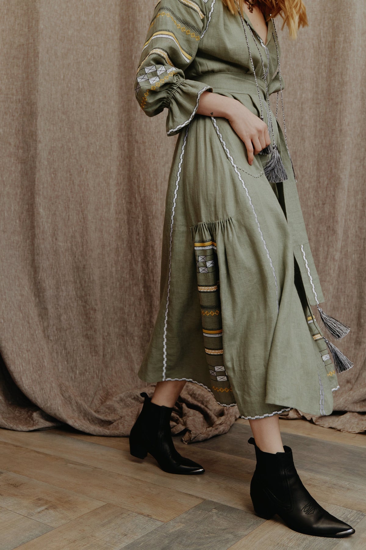 “Aurora” Embroidered Linen Maxi Dress