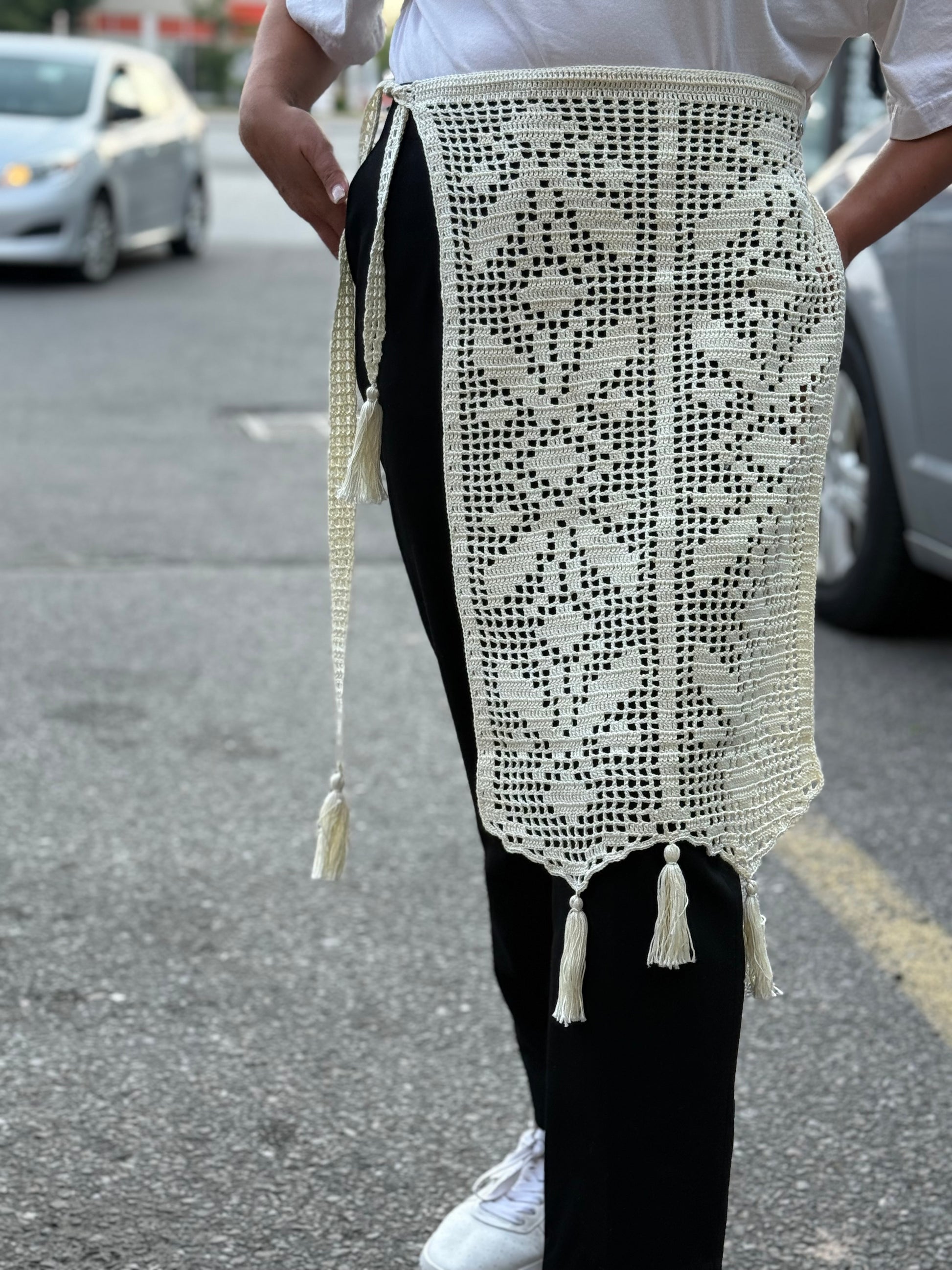 Hand-Knitted “Zapaska” with Traditional Ukrainian Ornament Cream Colour