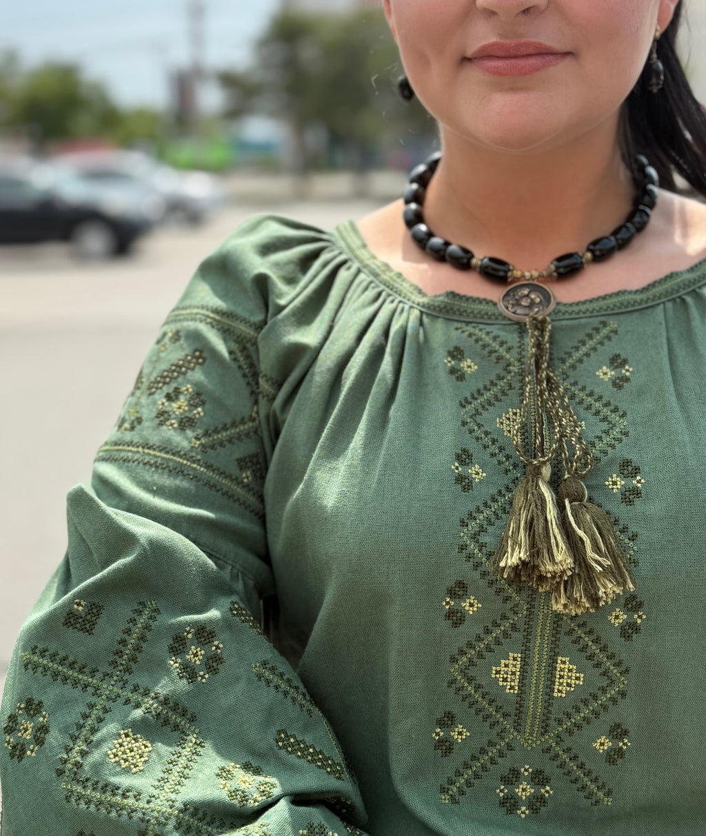 Women’s Green Vyshyvanka Cotton Long Sleeve In Ukrainian Traditions