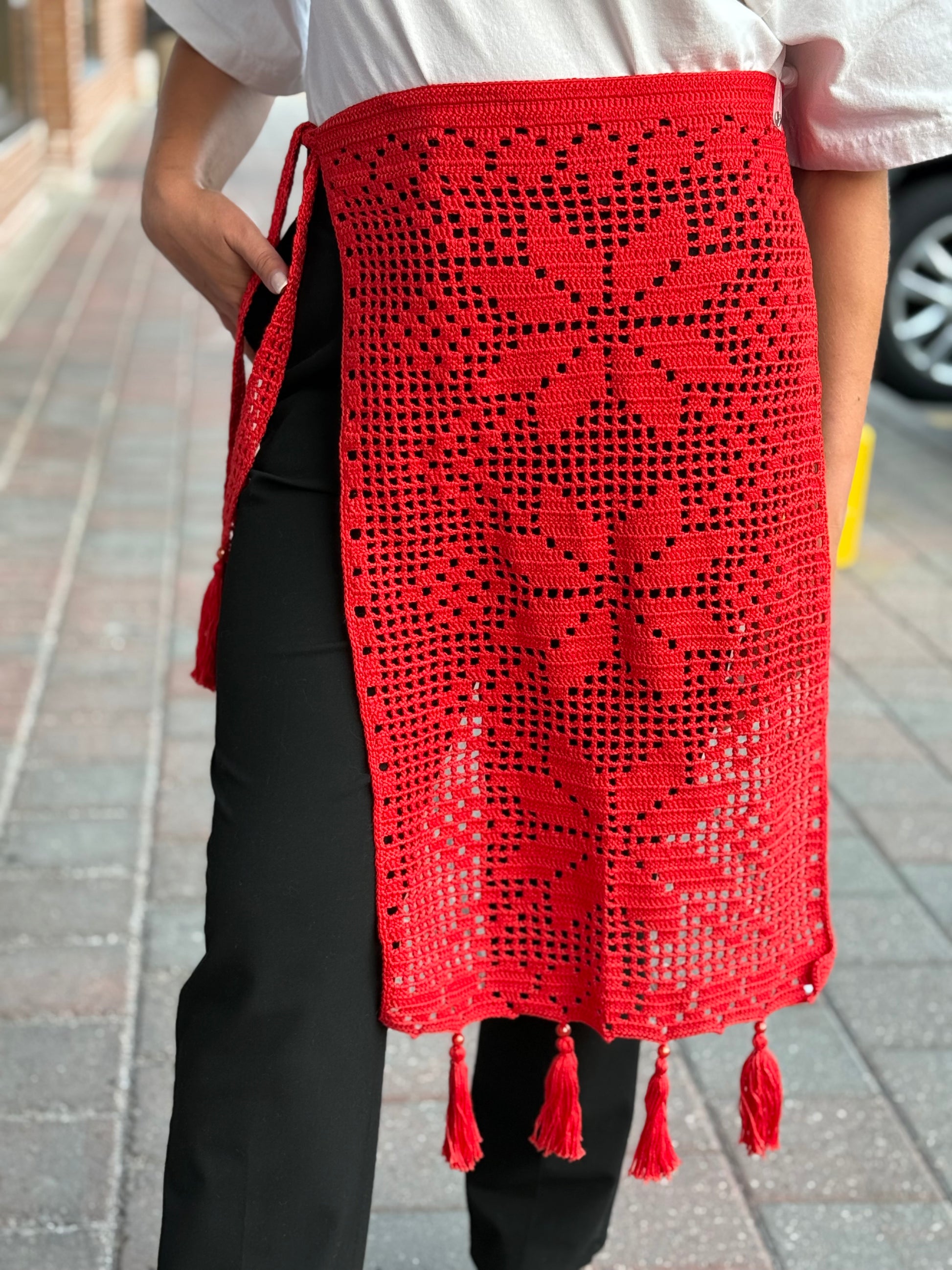 Hand-Knitted “Zapaska” with Traditional Ukrainian Ornament Red Colour