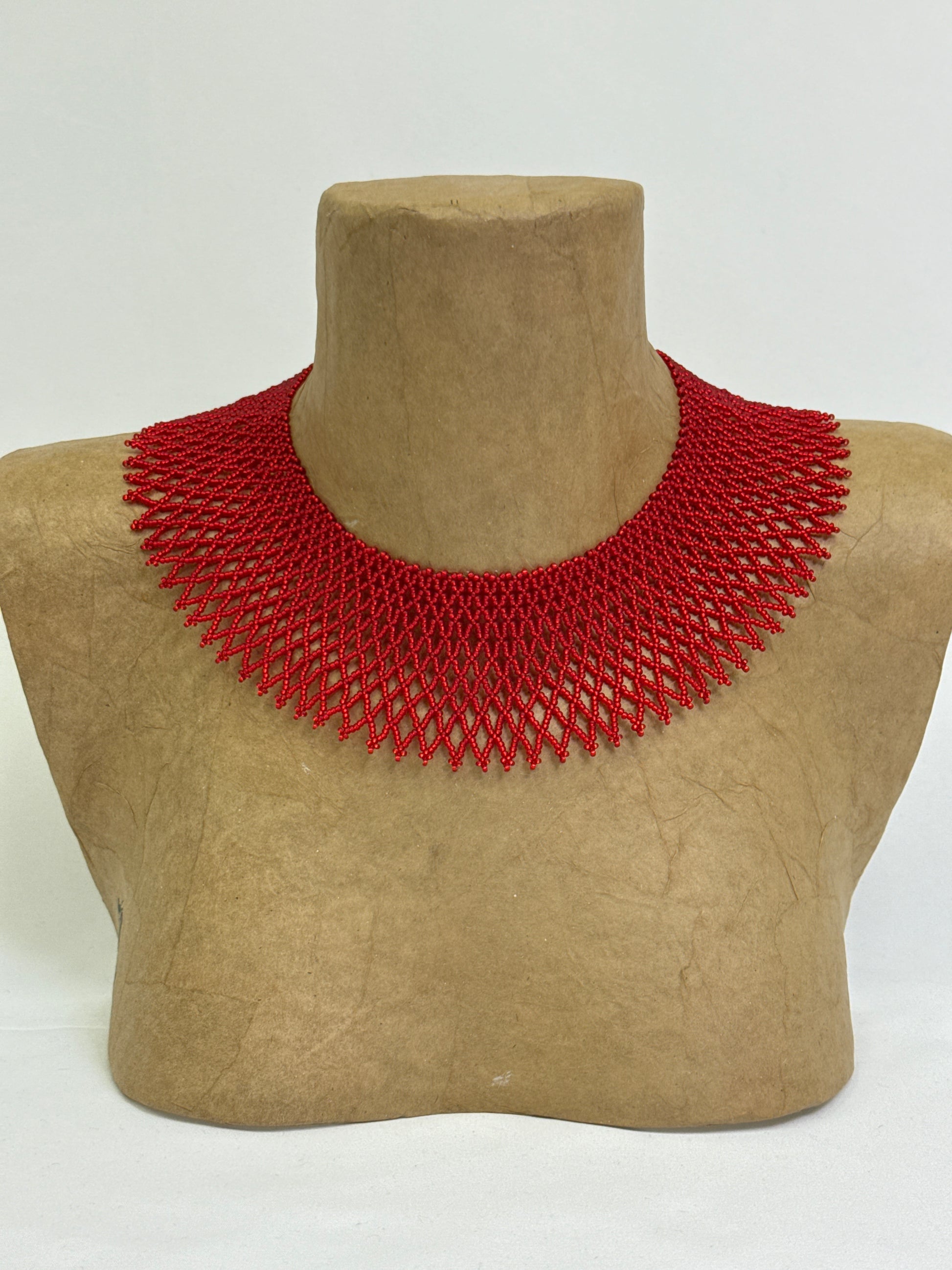 Beaded Necklace "Red Weaving"