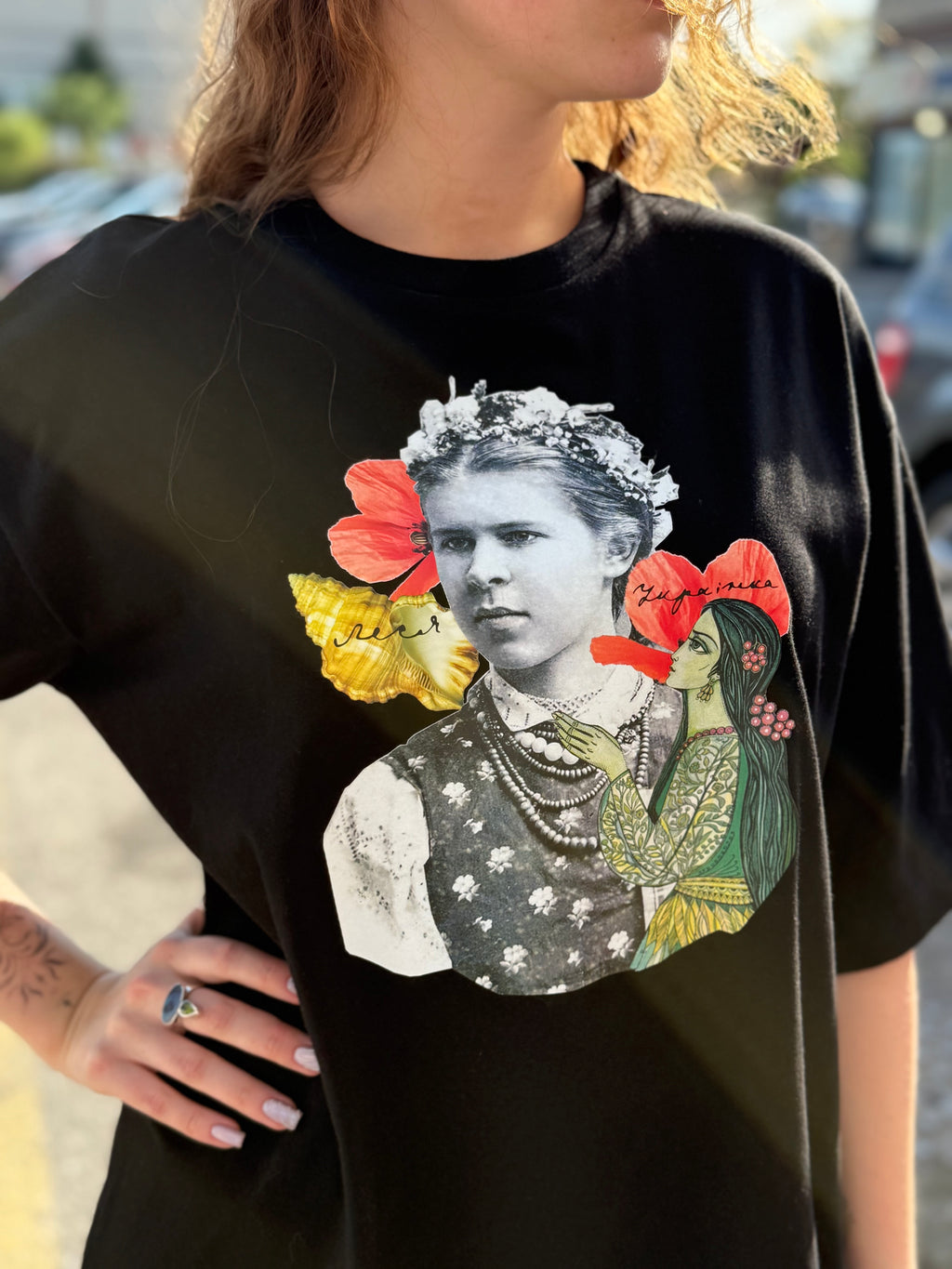 Unisex T-shirt with Lesya Ukrainka Print Black