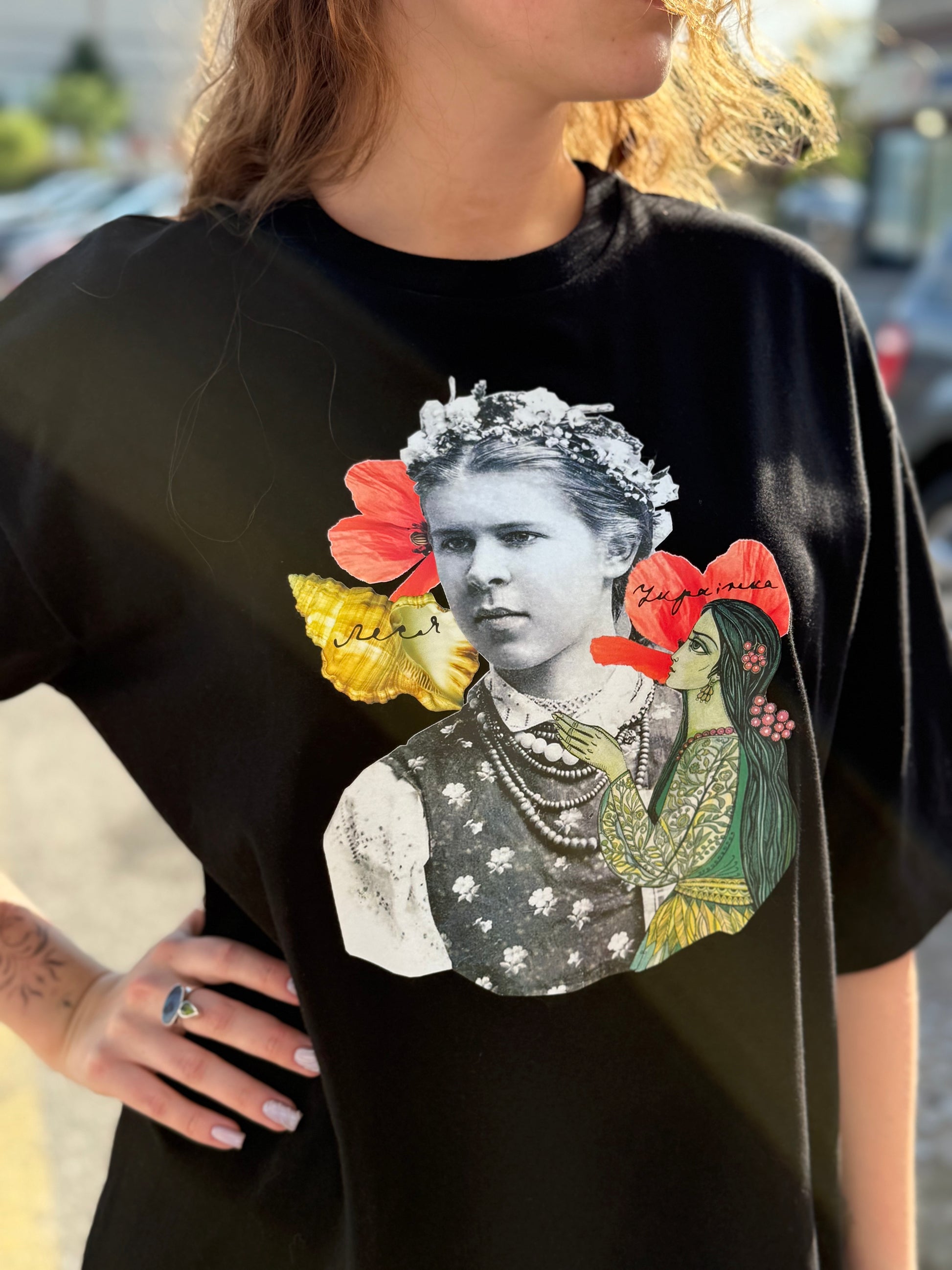 Unisex T-shirt with Lesya Ukrainka Print Black