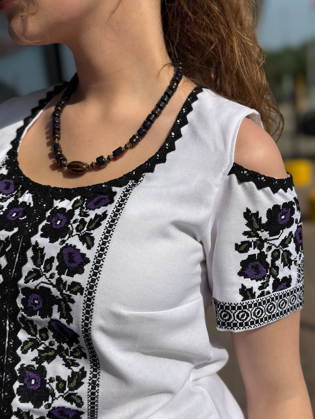 Women’s Embroidered Shirt "Festive" – Short Sleeve Ukrainian Vyshyvanka with Colorful Floral Embroidery