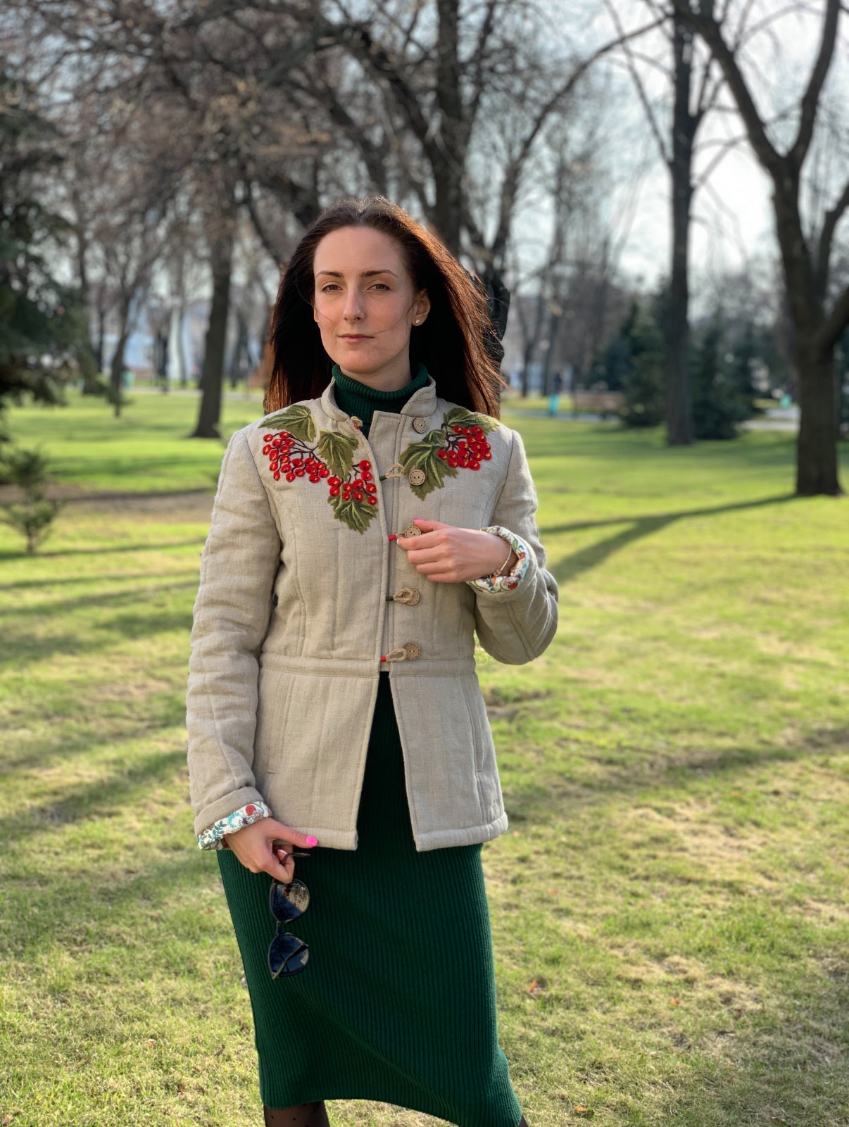 Linen Jacket "Kalyna" With Handmade Wool Felting