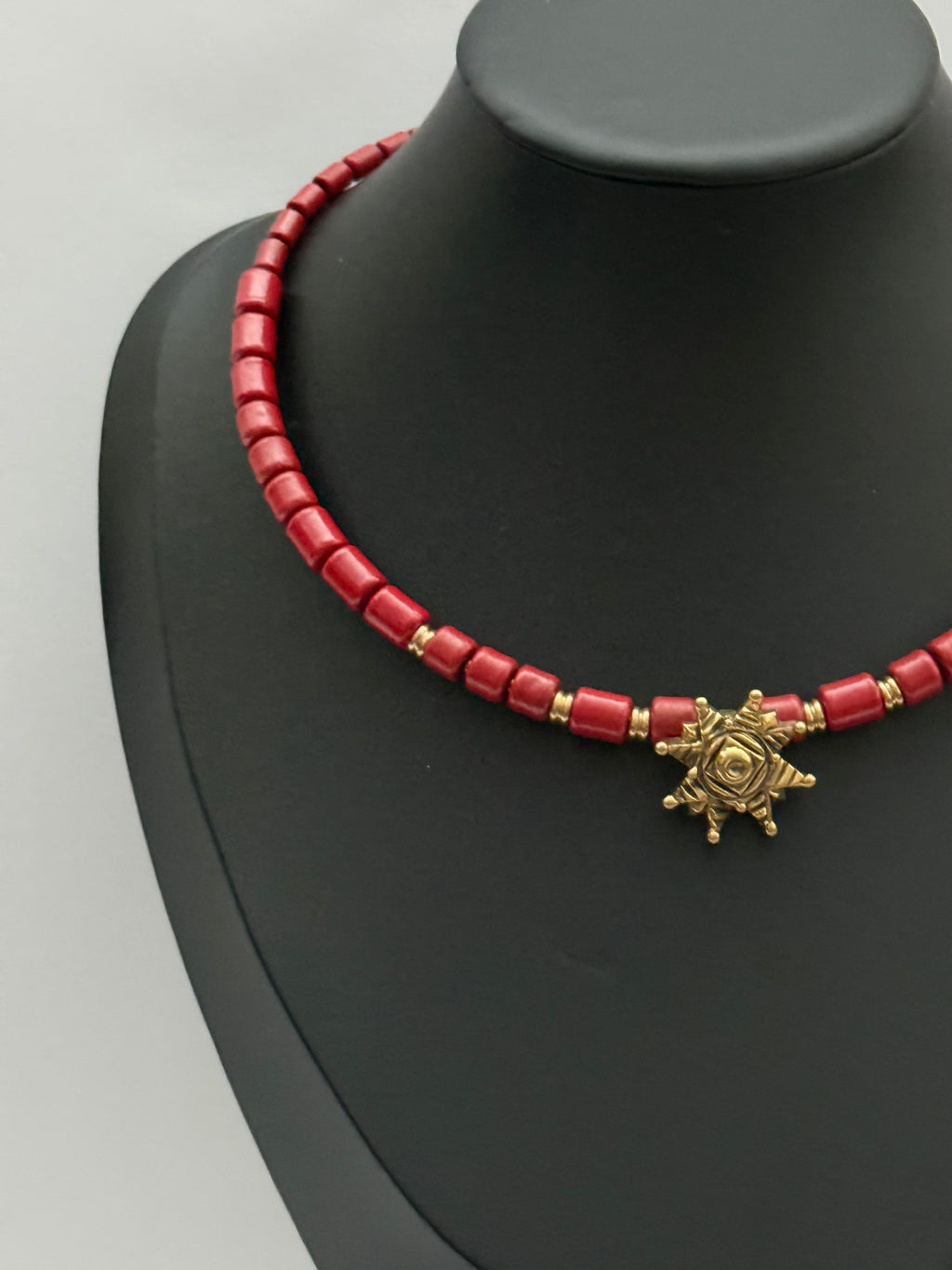 Kosiv Ceramic Choker with Brass Star – Handmade Ukrainian Jewelry