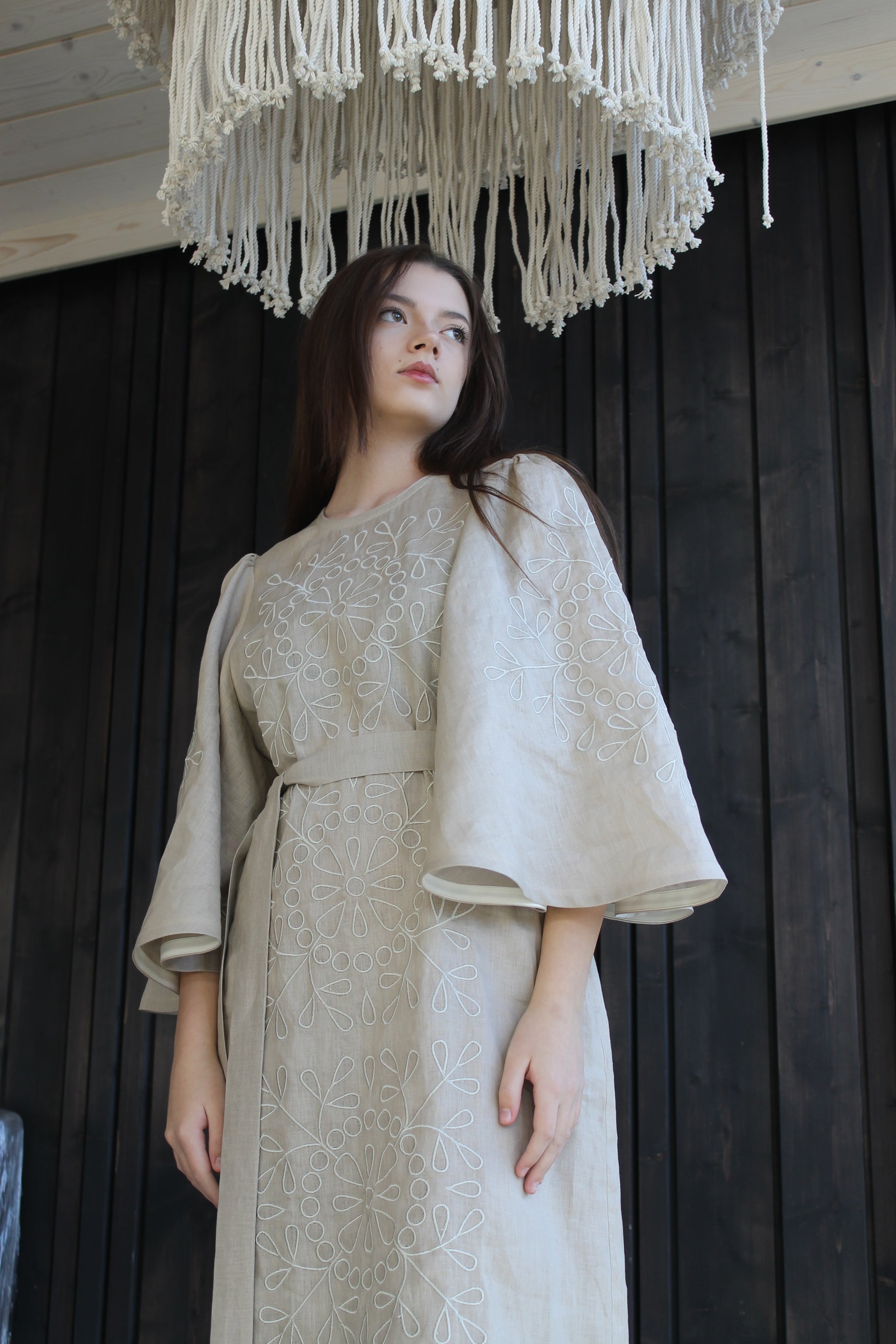 Elegant Linen Maxi Dress With "Tsvit" Embroidery