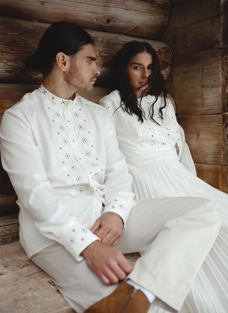 “Neboskhyl” White Embroidered Shirt for Men