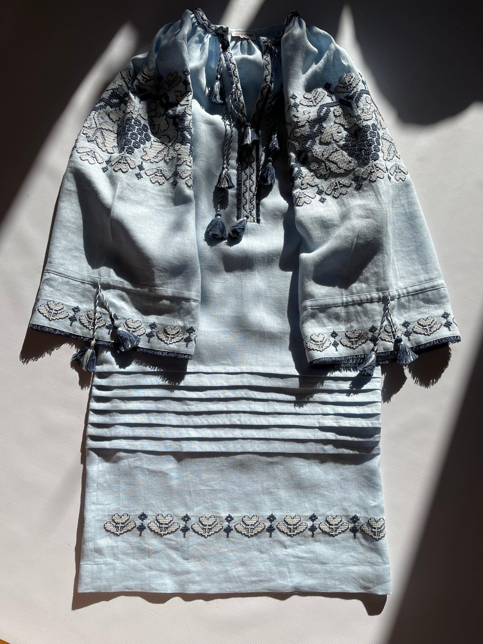 Blue Hand-Embroidered Linen Dress