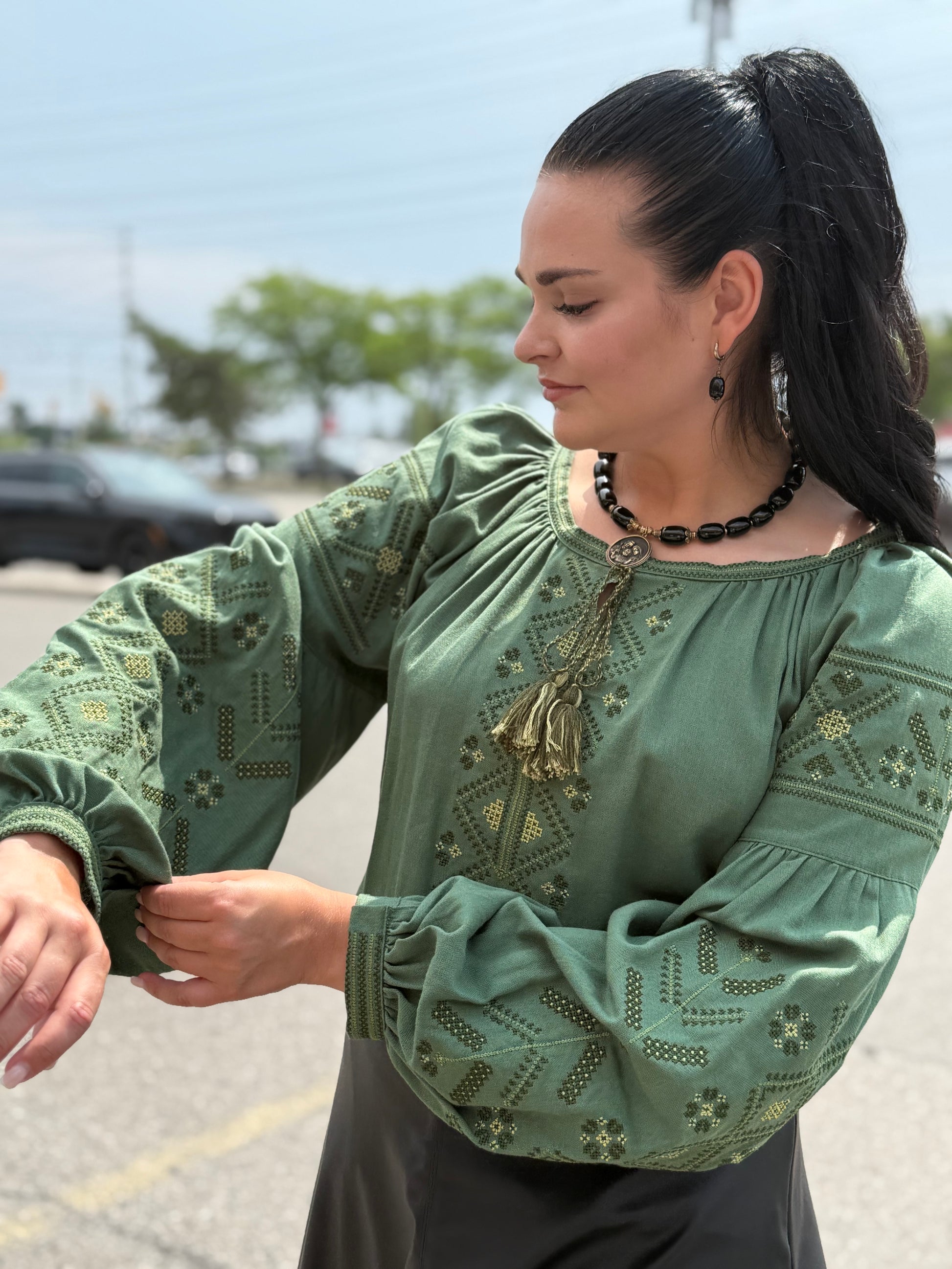 Women’s Green Vyshyvanka Cotton Long Sleeve In Ukrainian Traditions