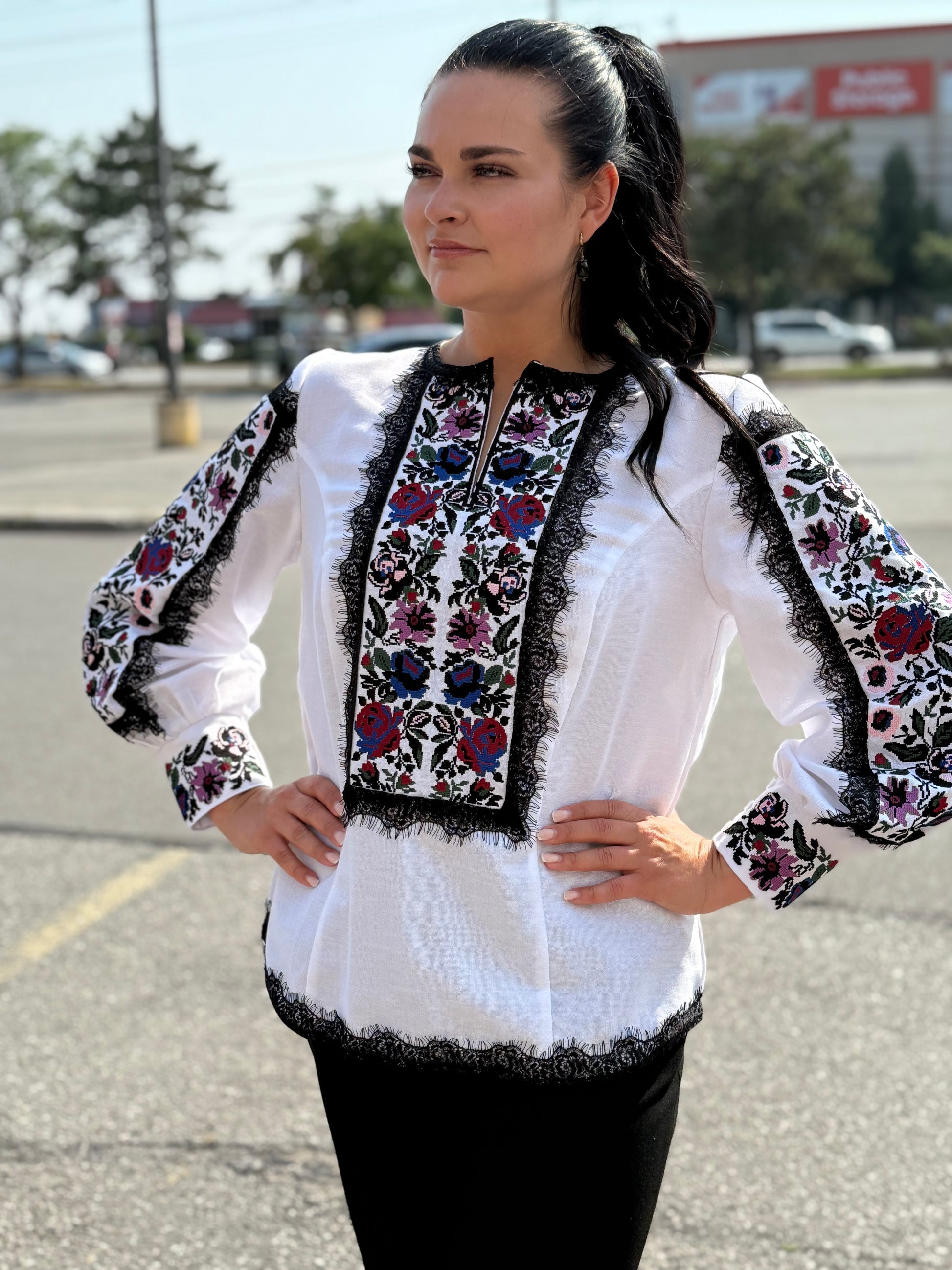 Women’s Embroidered Shirt "Kucheriava" – White Ukrainian Vyshyvanka with Floral Motifs