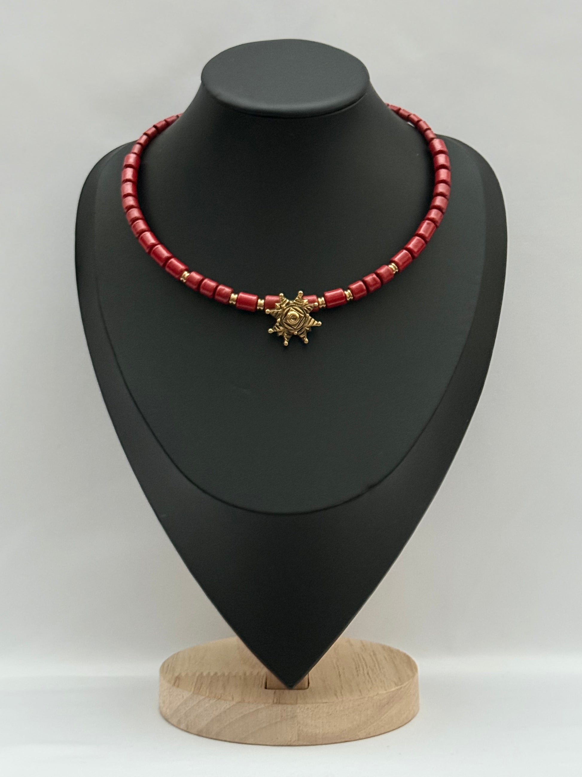 Kosiv Ceramic Choker with Brass Star – Handmade Ukrainian Jewelry