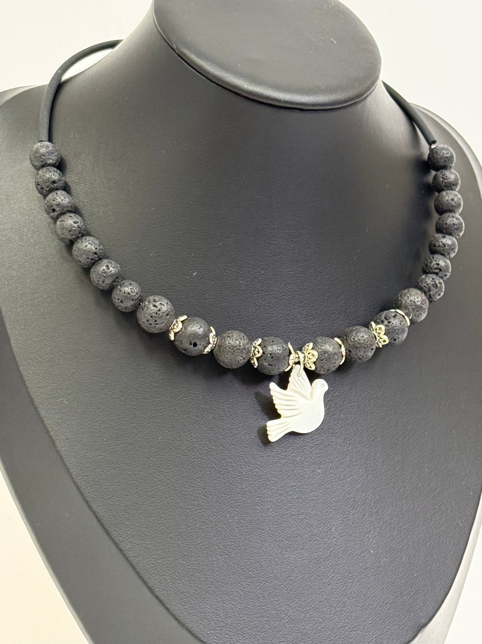Black Onyx Choker with a White Bird