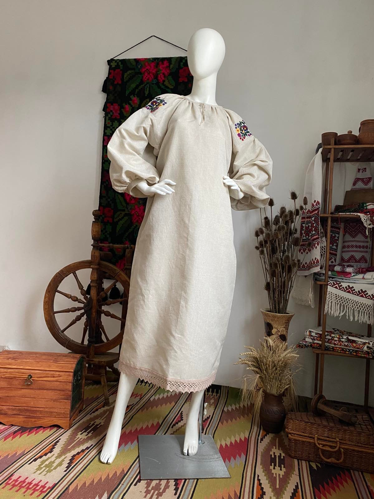 Women’s Long Linen Shirt with Traditional Embroidery