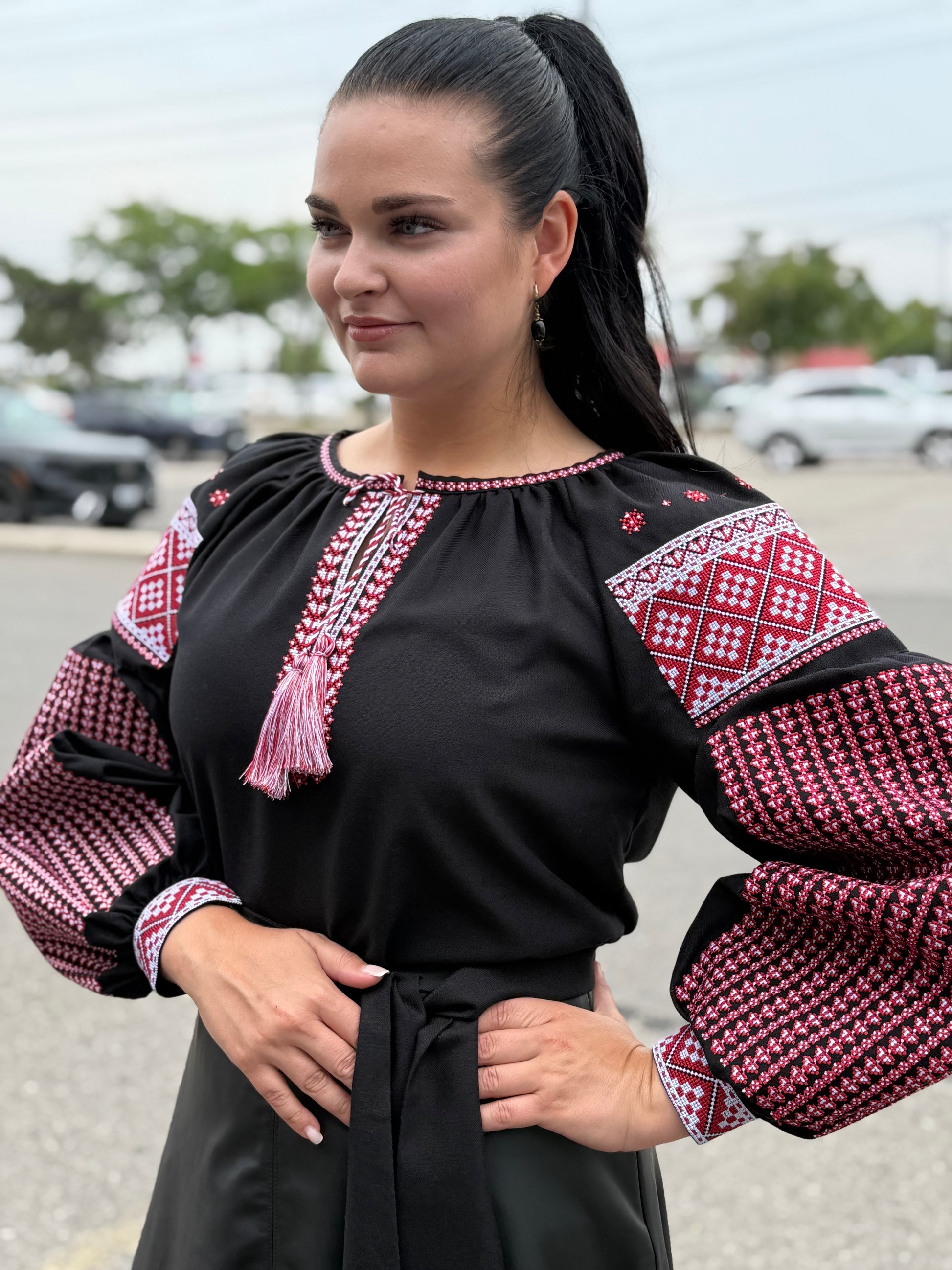 Women’s Black Vyshyvanka Linen Long Sleeve In Ukrainian Traditions