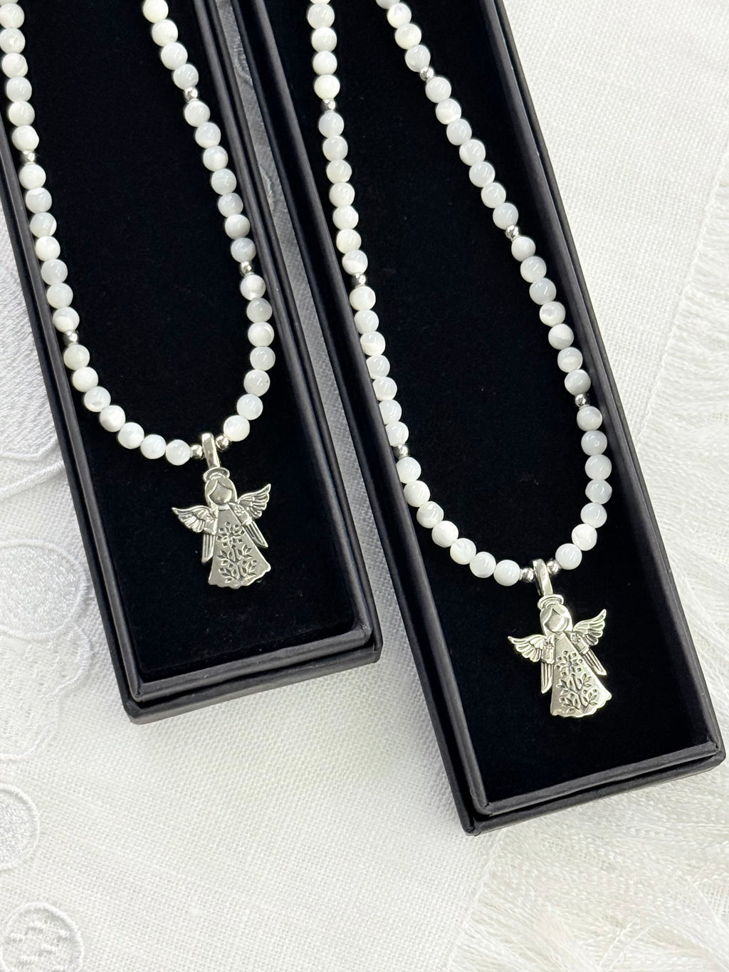 Mother of Pearl Necklace with “Angel” German Silver Pendant