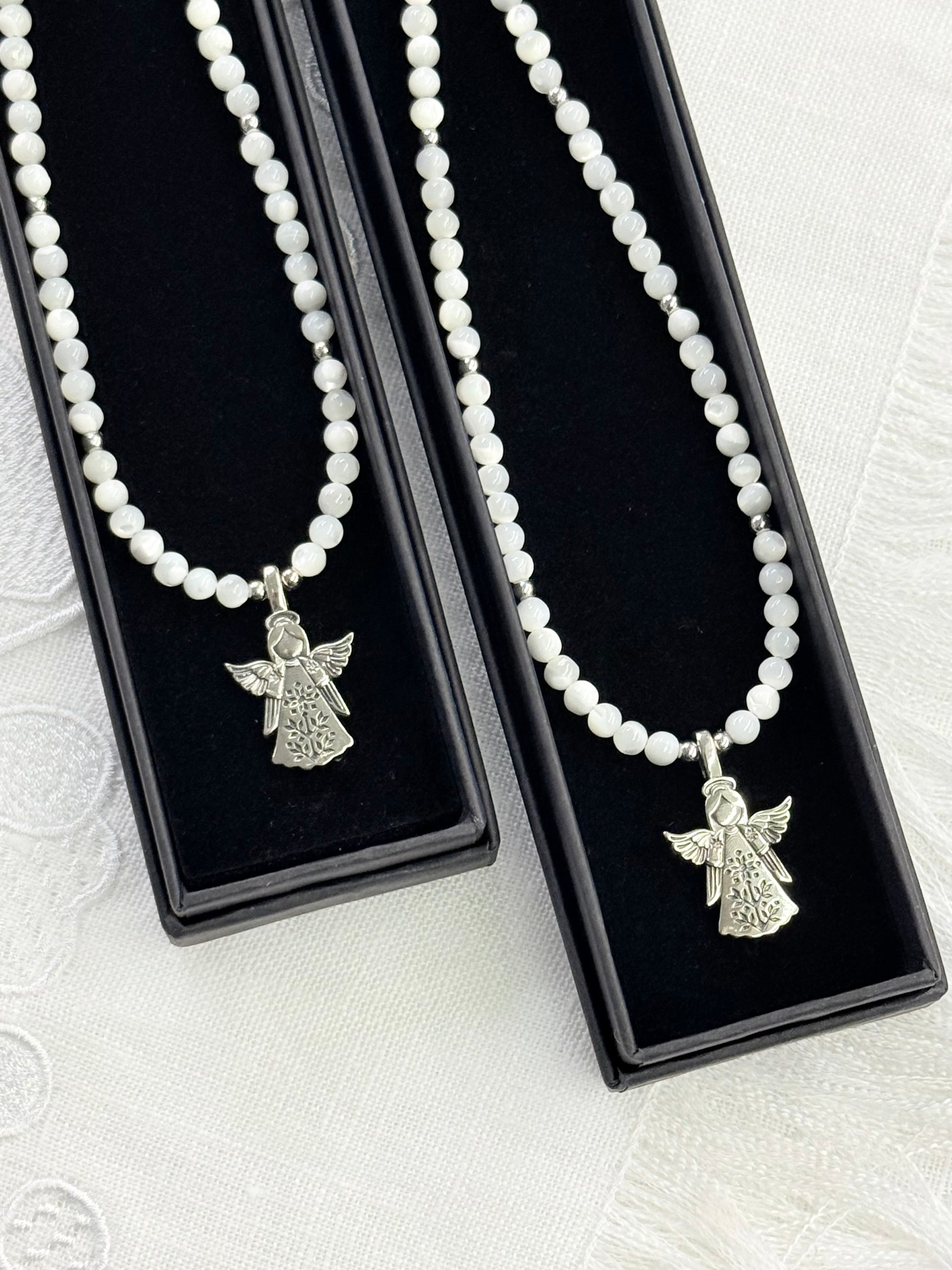 Mother of Pearl Necklace with “Angel” German Silver Pendant