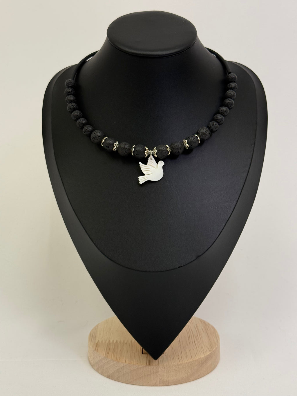 Black Onyx Choker with a White Bird