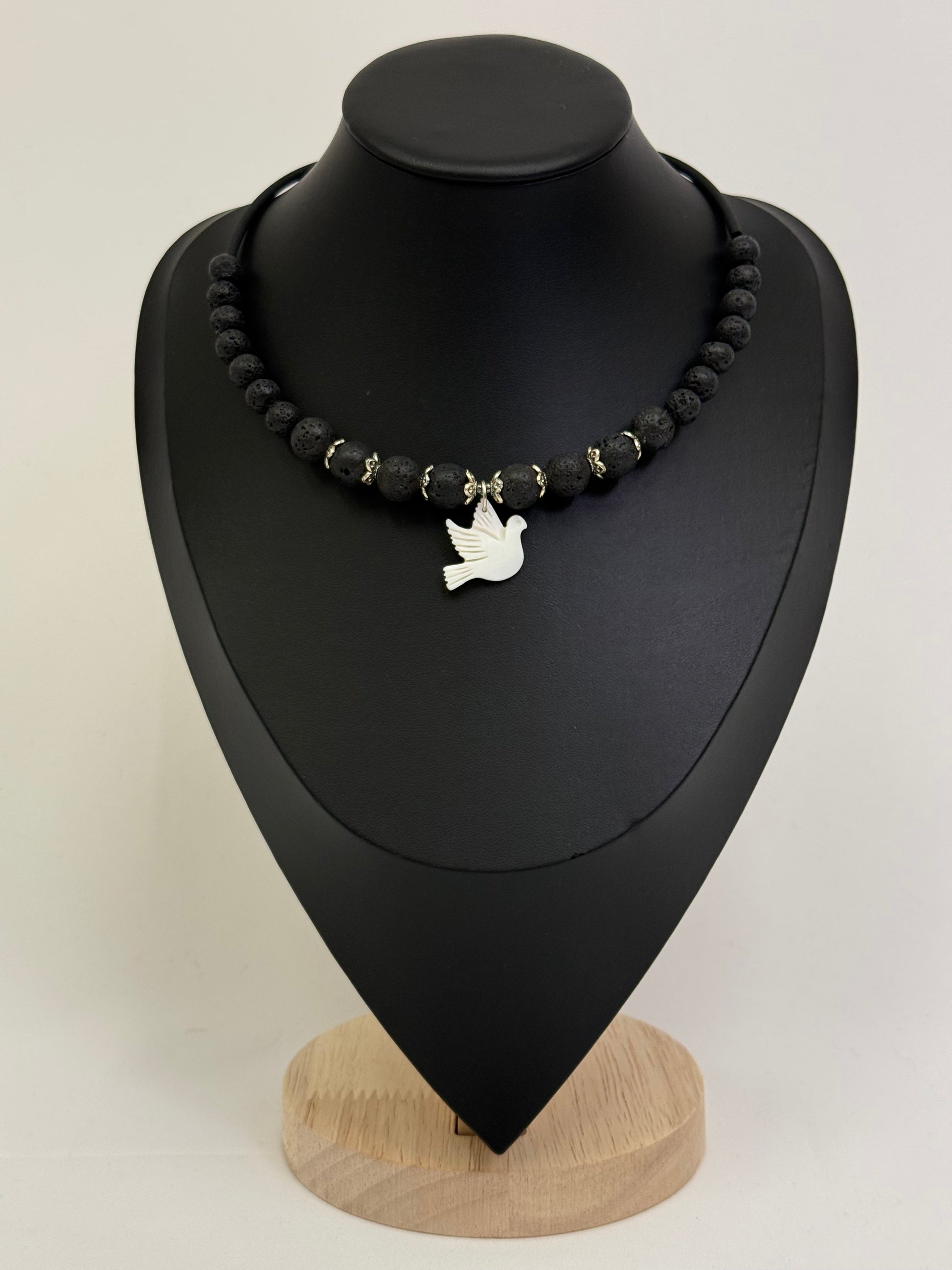 Black Onyx Choker with a White Bird