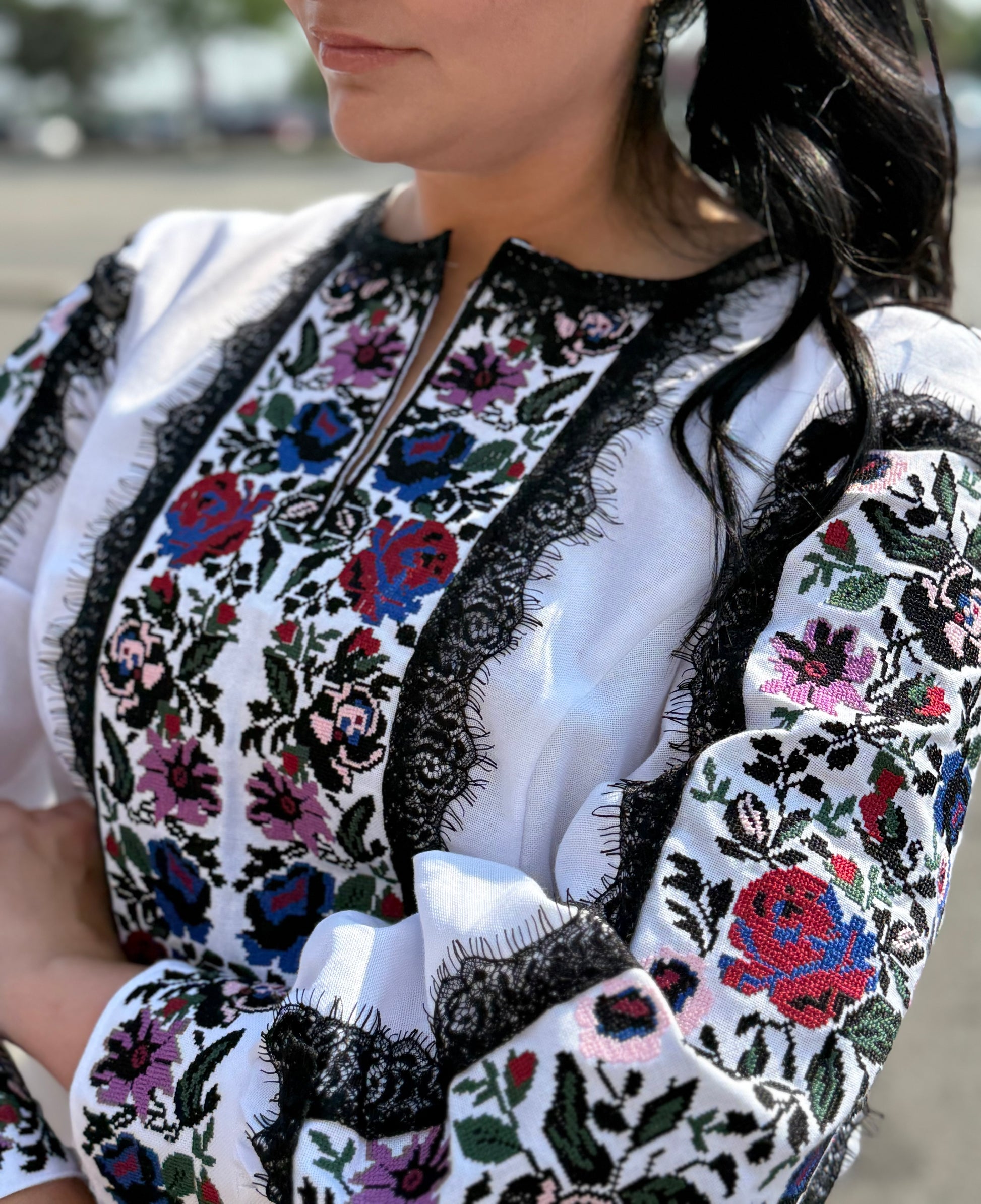 Women’s Embroidered Shirt "Kucheriava" – White Ukrainian Vyshyvanka with Floral Motifs